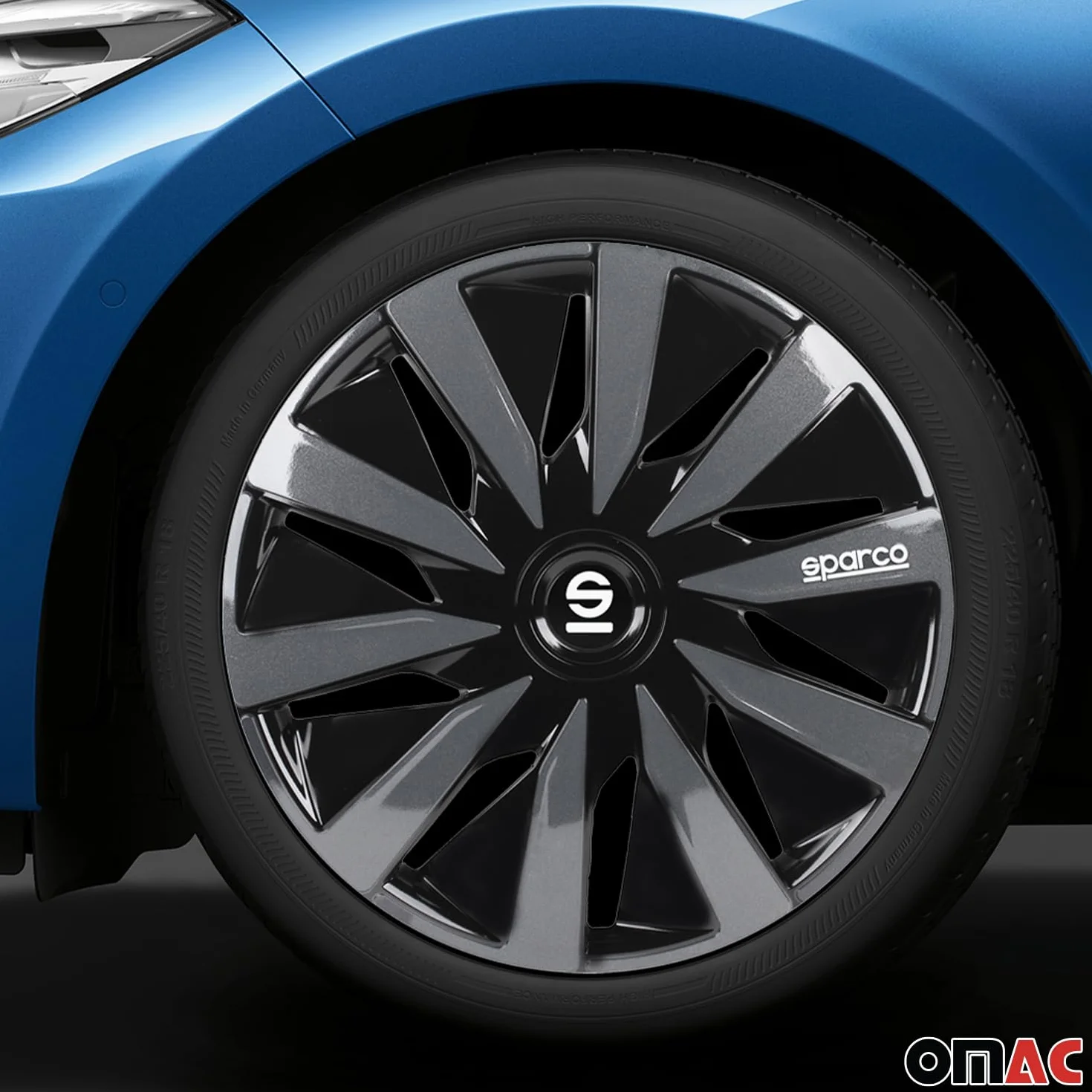 Sparco Cubiertas de ruedas Lazio SPC1691BKGR de 16 pulgadas, negro/gris