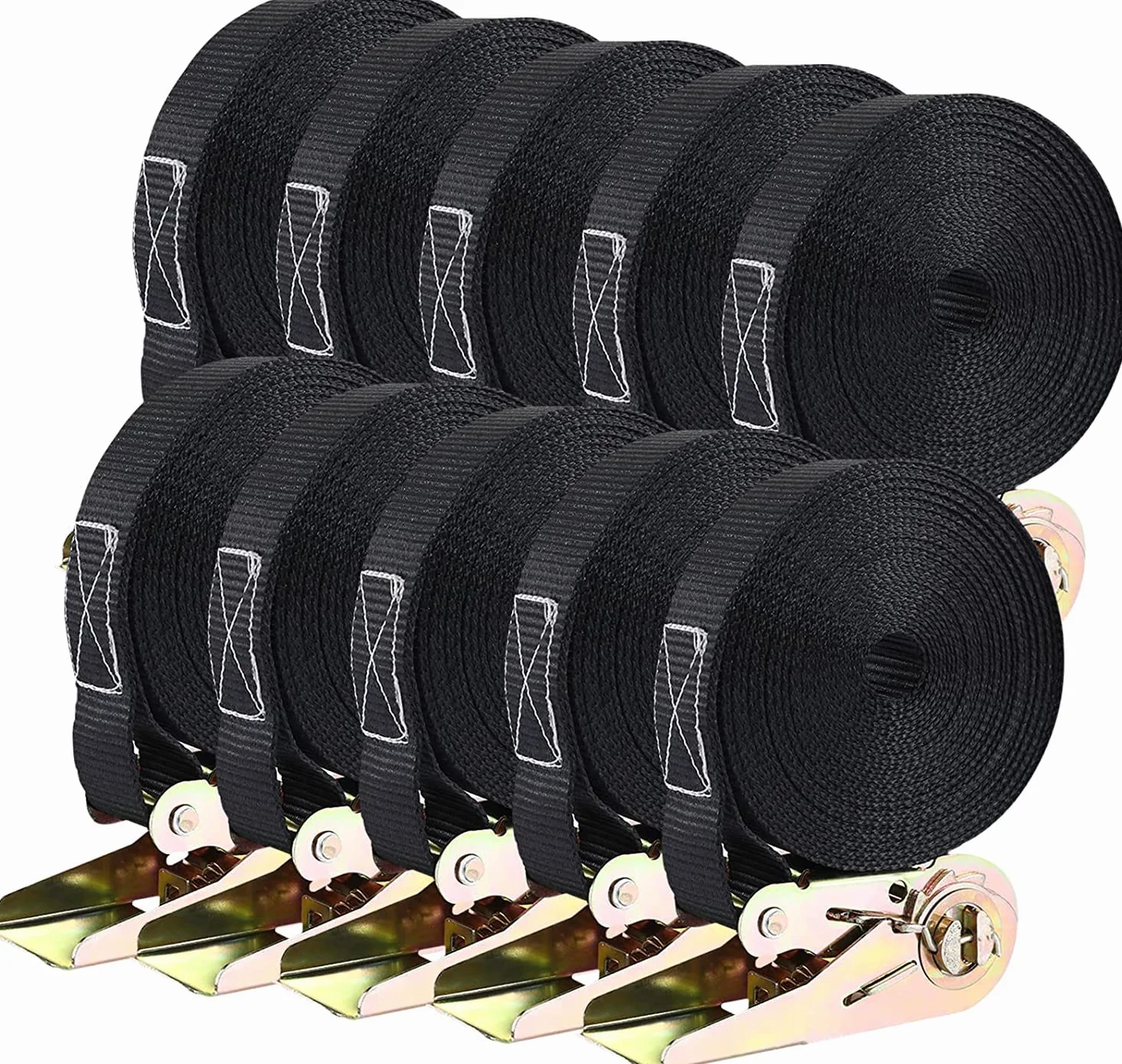 10 Pcs 800kg Cinchas de Amarre Carraca,6m de Largo y 25 mm,Cinchas Correa de Amarre,Eslingas de Carga, Cinta de Amarre con Trinquete,para Baca Coche, Surf, Bici, Kayak, Moto Resistente,Negro