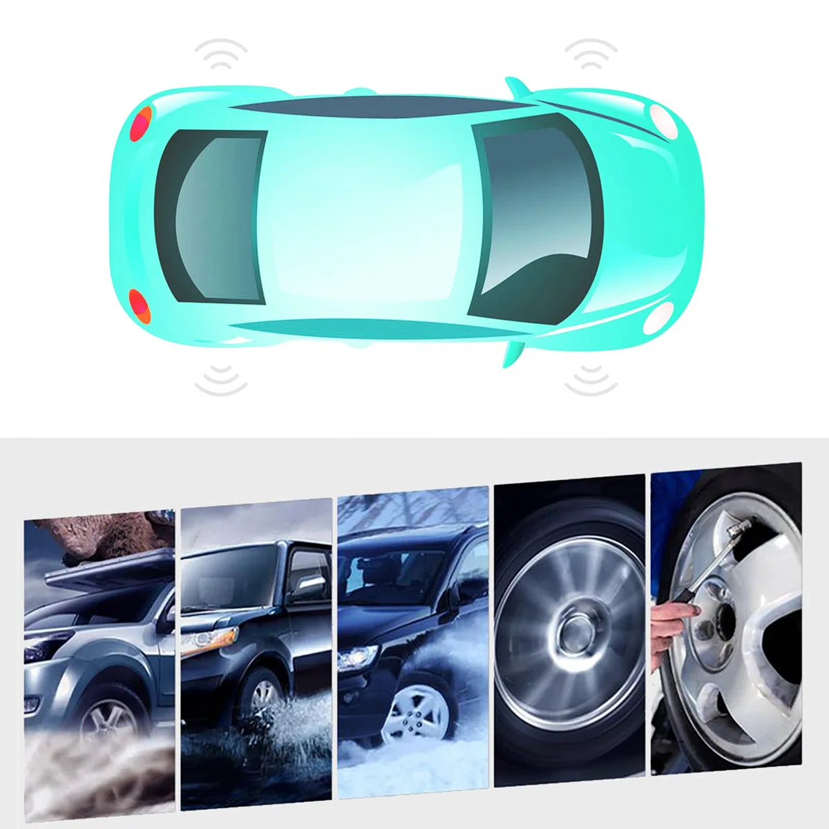 Akozon de monitoreo de presión de neumáticos, TPMS inalámbrico TPMS de energía Solar o USB con 4 sensores para Autocaravana, Remolque, Autocaravana