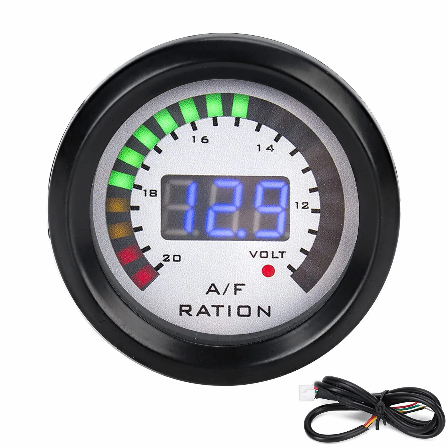 Aramox 52mm Car Air Fuel Ratio Gauge Auto Air Fuel Ratio Monitor LED Azul Digital para 12V 4/6/8 Cilindro Gasolina Vehículo