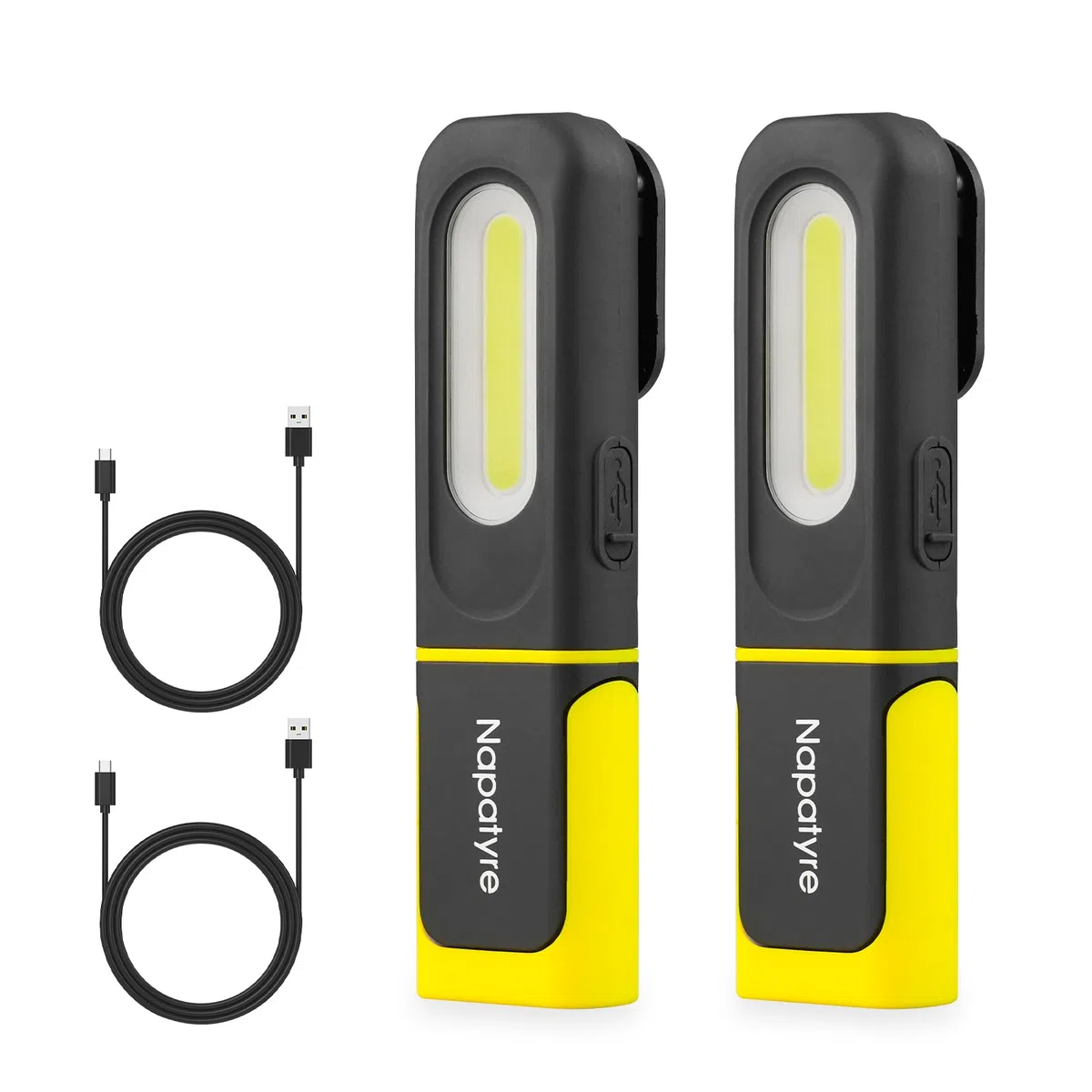 Linterna LED Recargable, 3 Modos Linterna de Trabajo con Base Magnética y Gancho, Giratoria de 360 Lámpara de Taller para Garaje, Camping, Emergencia (2 Piezas)