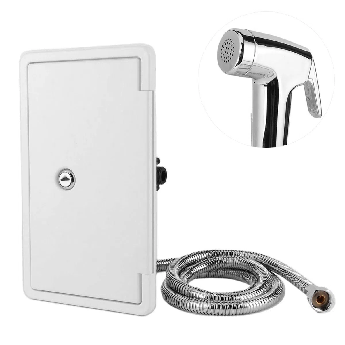 Caja de Ducha 267 x 157 x 107 mm Kit de Caja de Ducha Exterior ABS Interruptor de frío Caliente con 2 Llaves Kit para Barco Marino Autocaravana Caravana Blanco