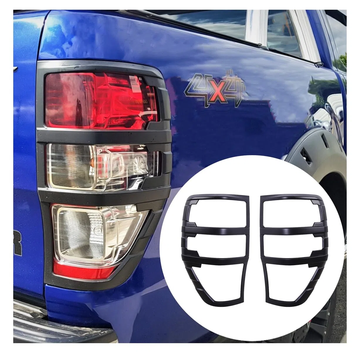 Embellecedores Luces Traseras Negro Mate para Ford Ranger 2012-2022 ABS | Acabado negro mate, plástico ABS duradero, instalación sin taladrar, sellado de huecos, evita óxido, paso de ITV