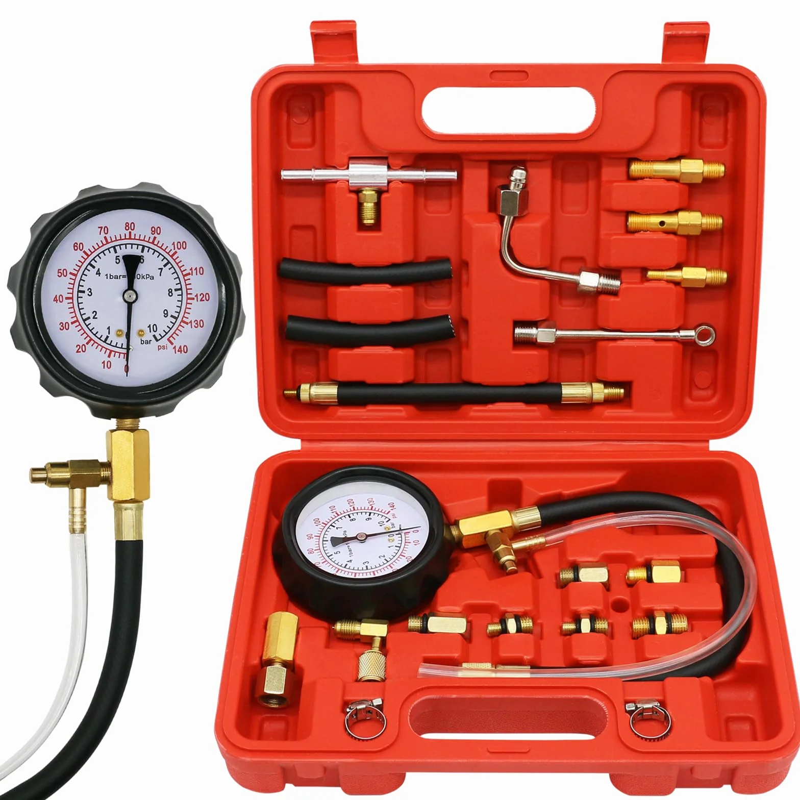Comprobador De Presión De Bomba De Combustible Diesel Y Gasolina 0-140 PSI,Kit de Medidor de Presión de Inyección de Combustible del Motor