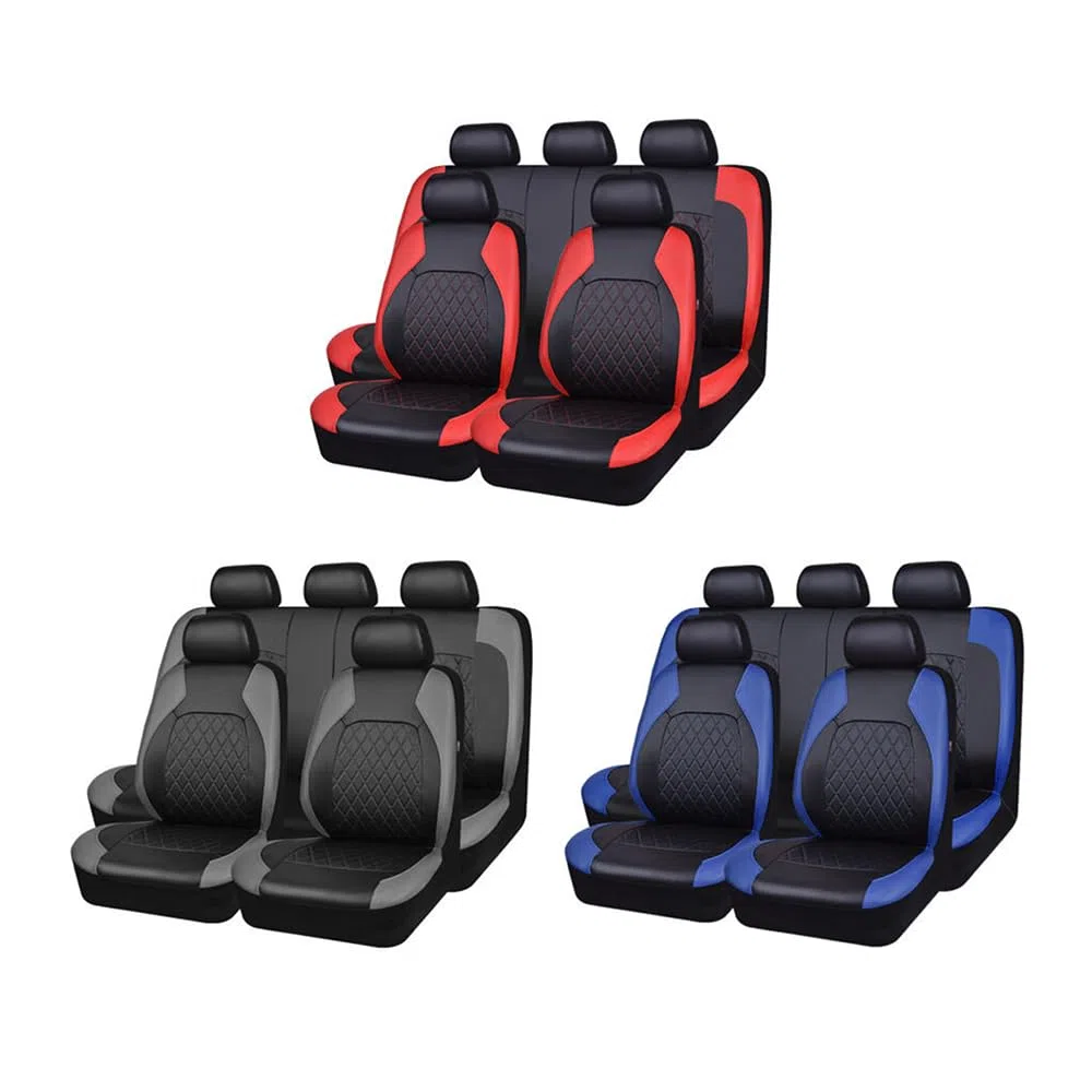 Shkalacar Funda de Asiento de Coche 9 Pcs, Protector de Asiento Universal de Cuero PU, Fundas Asientos Coche Universales para Coche, Vehículo Todoterreno (Gris)