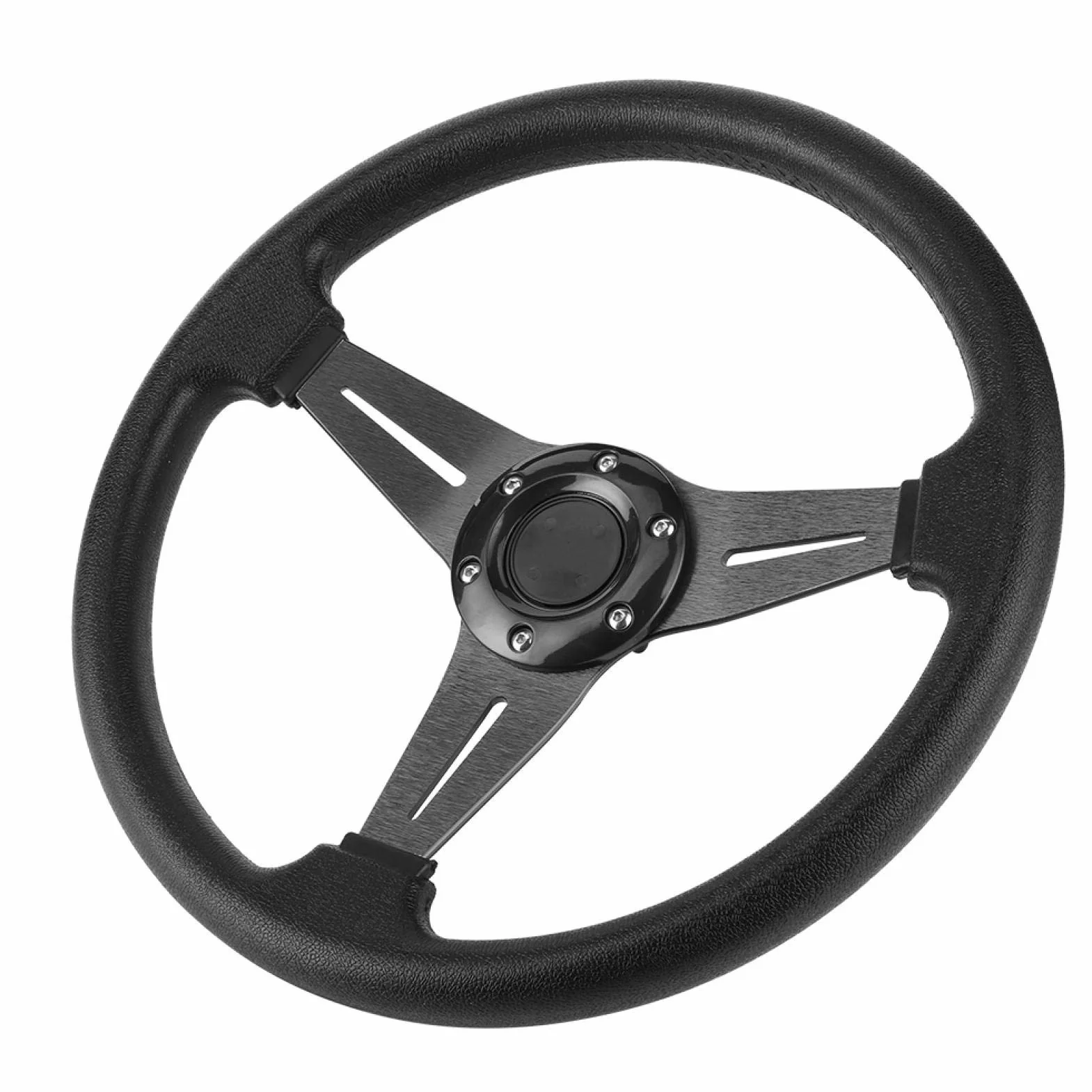 Volante, 350 mm 14 pulgadas Coche de carreras Derrapaje Deportivo Reequipamiento Volante Aleación de aluminio Reemplazo de PU Accesorio universal modificado(negro)