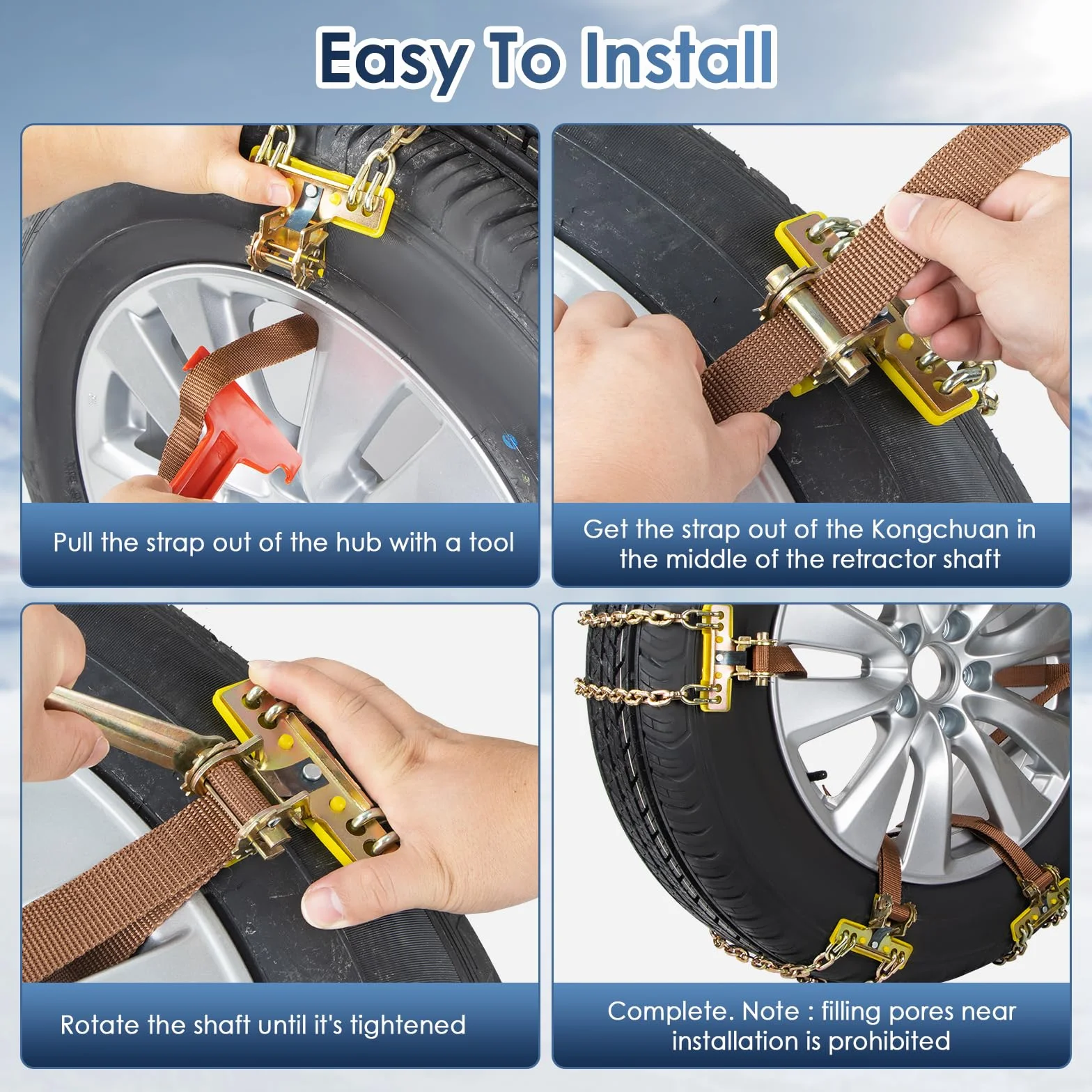 Ninonly Cadenas de Nieve para Coche 6 Piezas Universal Cadenas para Coche con Pala de Nieve de Plástico y Guantes Cadenas para Nieve Fácil de instalar para Automóviles SUV Ancho Neumático 165-265mm