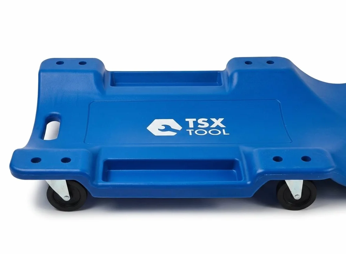 SATKIT Camilla Mecánica con Ruedas para Taller – Diseño Ergonómico, Reposacabezas Acolchado y Soporte de hasta 150 kg – HDPE Resistente al Aceite y Disolventes