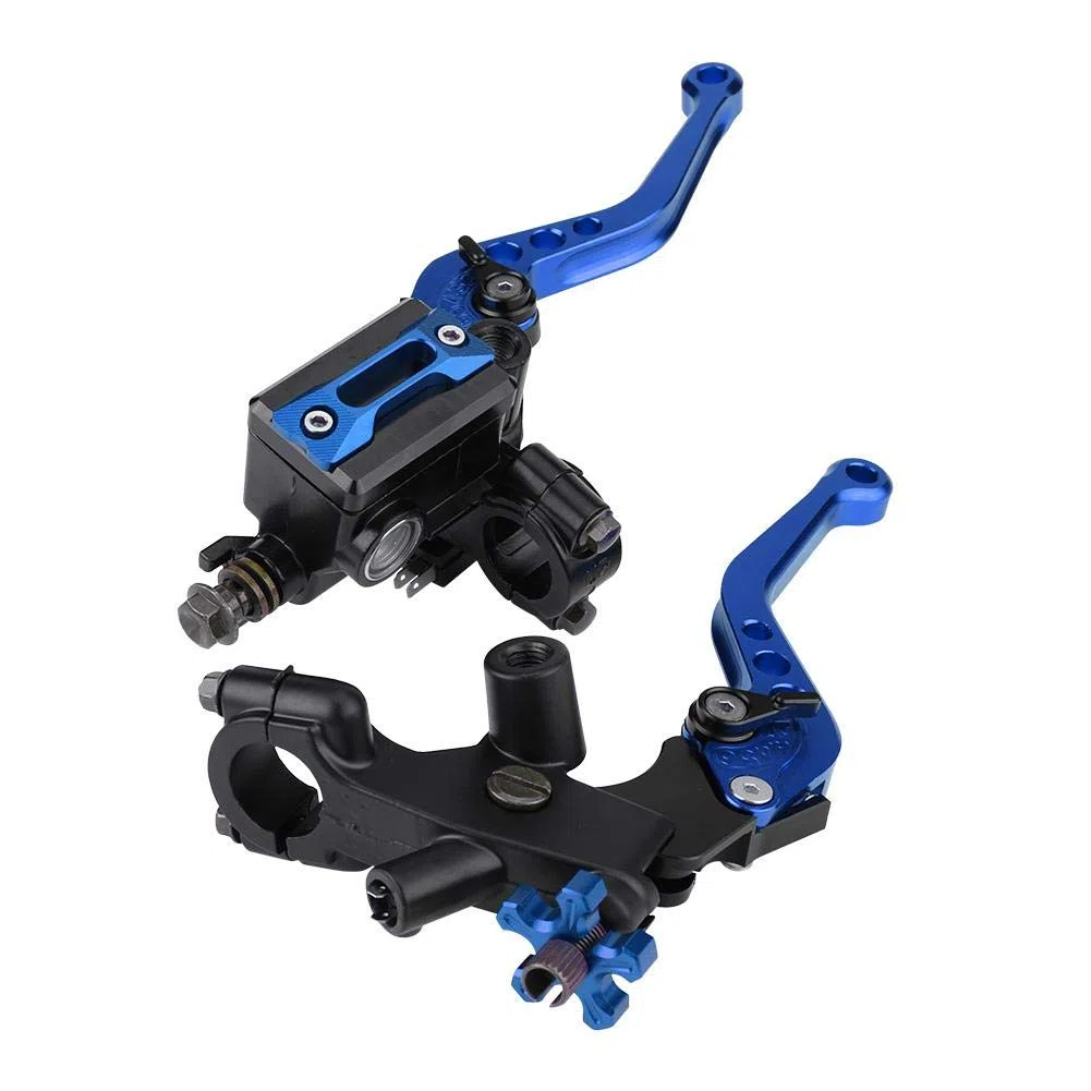 1 par 7/8"(22mm) universal motocicleta freno embrague cilindro maestro tanque palancas embrague freno palanca de embrague (azul)