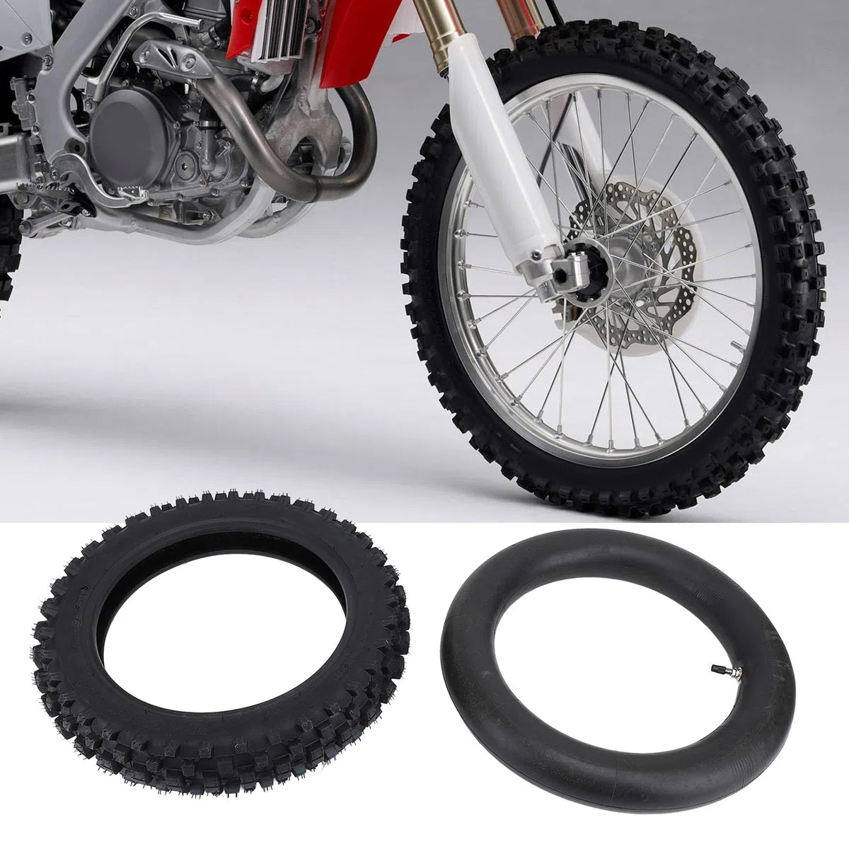 KIMISS Neumático 80/100-12 para motocross, kit con cámara 90/100-12 y válvula, para mini bikes y scooters, agarre off-road, diseño resistente
