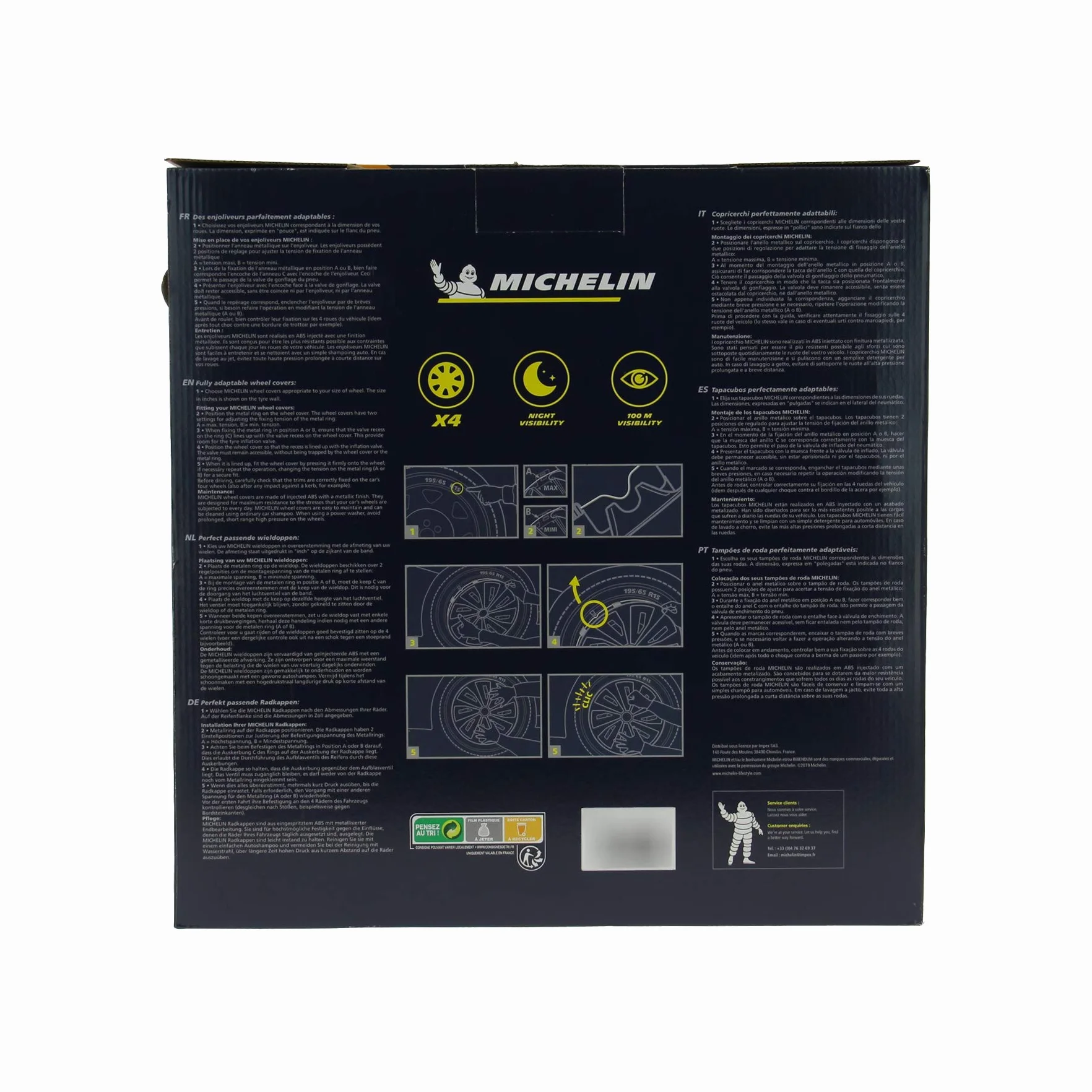 MICHELIN 009113 4 Tapacubos de Coche, NVS 49 Bicolor Negro y Gris Metalizado, 14 Pulgadas