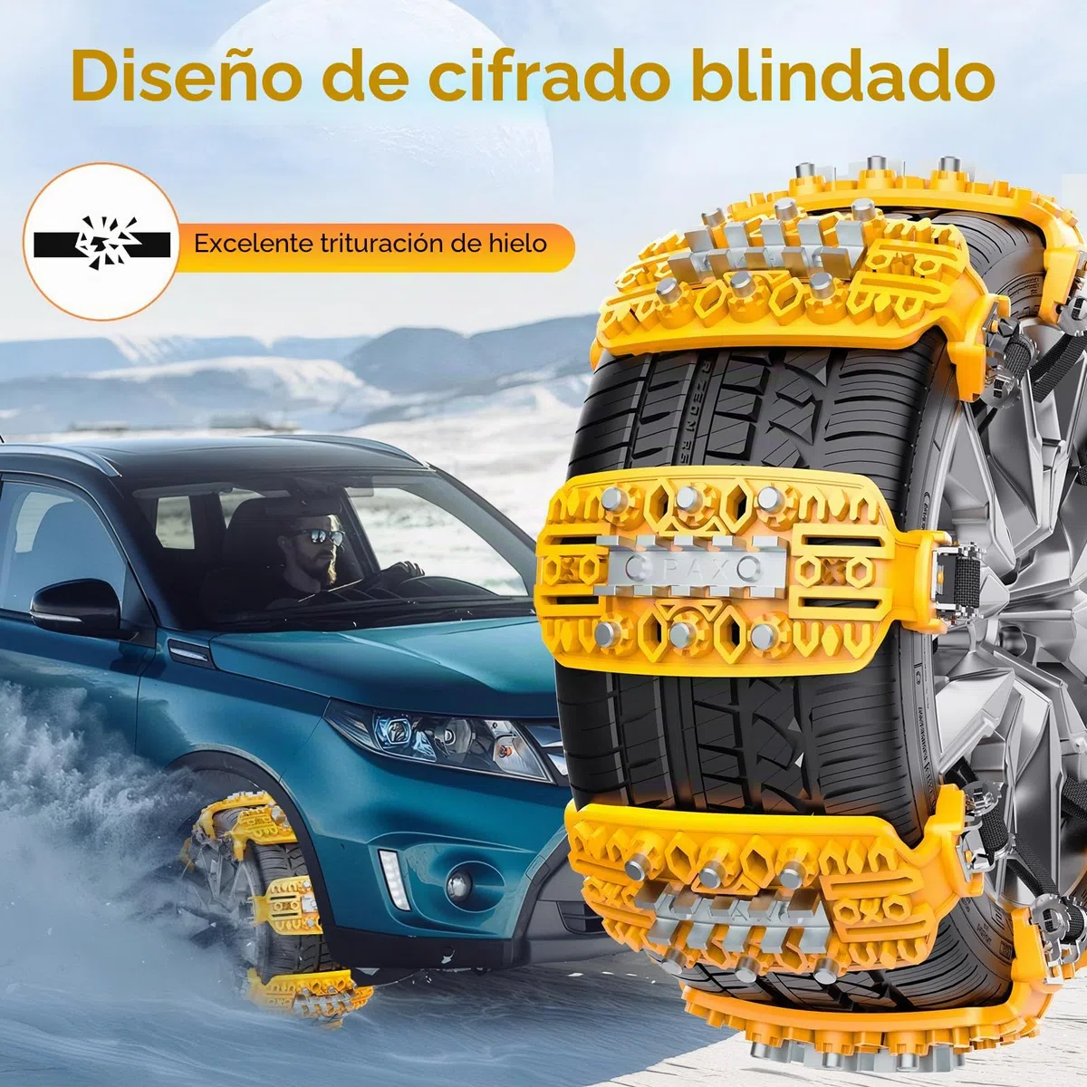 Cadenas de nieve universales para coche – 6 piezas antideslizantes de emergencia para neumáticos – Cadenas de tracción ajustables para TPU Van Camión SUV