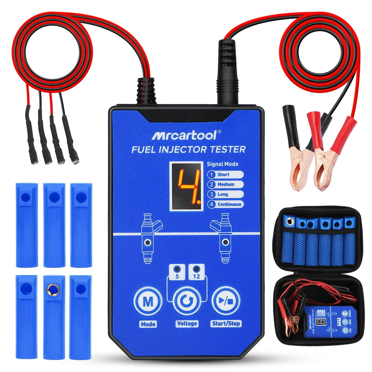 Equipo de prueba y limpieza de inyectores de combustible automotriz EFI GDI con 6 adaptadores (5V/12V), 4+4 modos de impulso, herramienta universal para inyectores de combustible