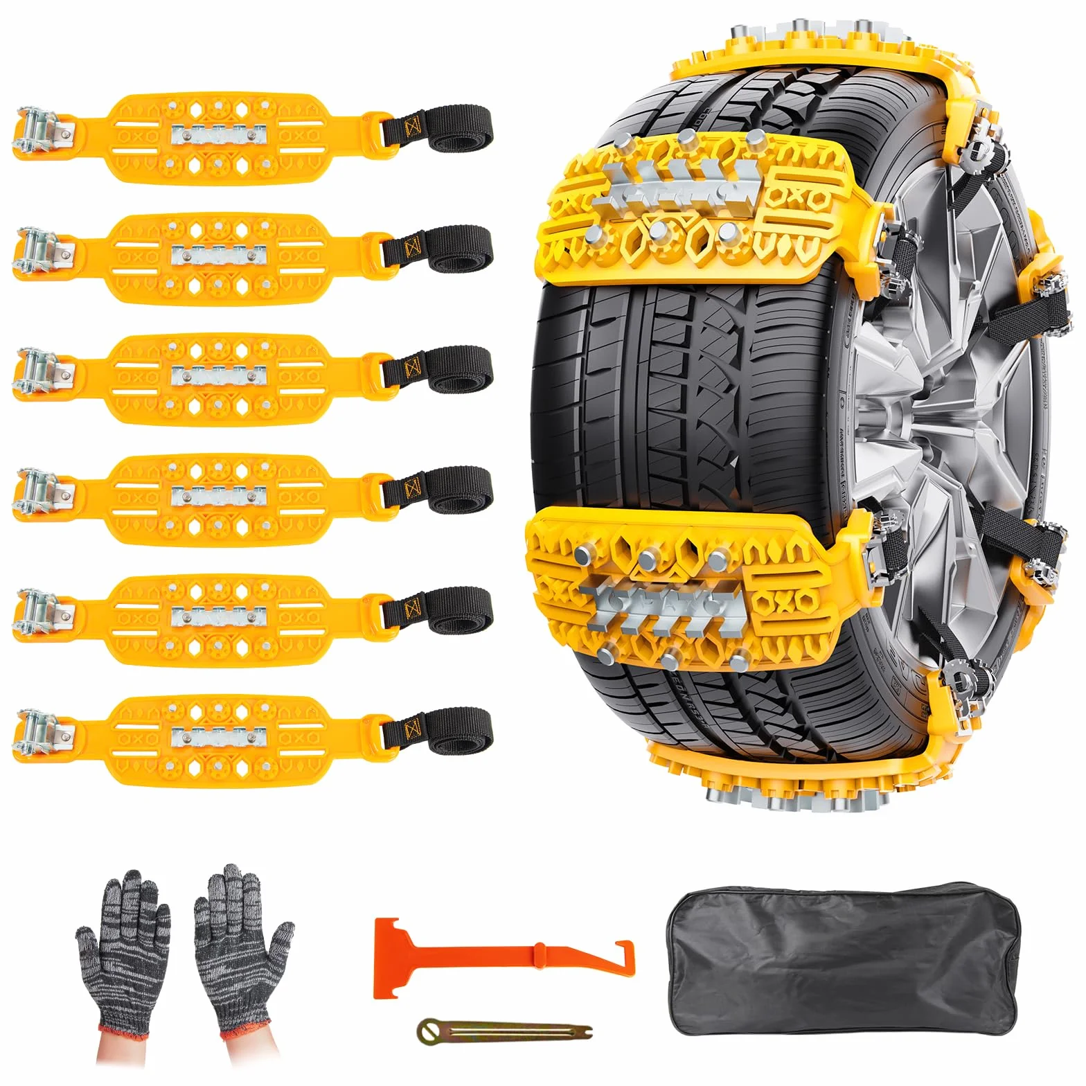 6PCS Cadenas de Nieve para Coche Ninonly Universal Cadenas para Coche con Pala de Nieve de Plástico y Guantes Cadenas para Nieve Fácil de instalar para Automóviles SUV Ancho Neumático 165-265mm