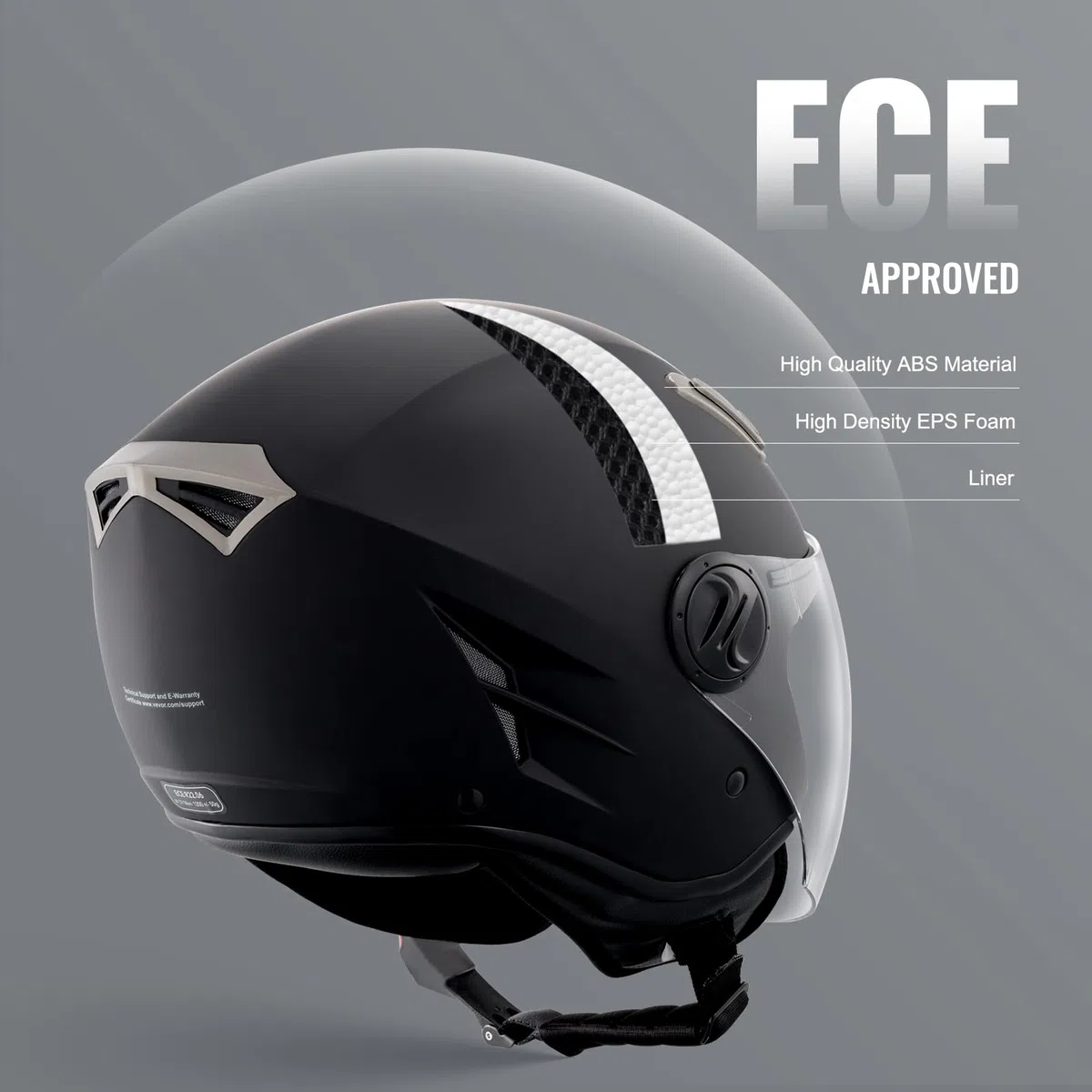 VEVOR Casco de Motocicleta, 3/4 de Cara, ABS y de Alta Densidad con Ranura para Bluetooth y Lentes Intercambiables, Cómodo Casco de Motocross, Apto para Jóvenes y Adultos, 347 x 275 x 238 mm