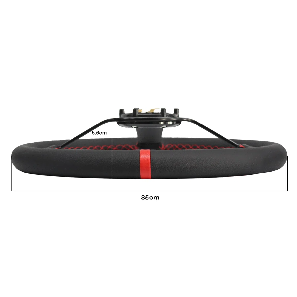 MODAUTO Volante Deportivo Universal, Semidesplazado, de Piel Sintética, Diámetro 350mm, Modelo G020, Color Negro y Costura Roja