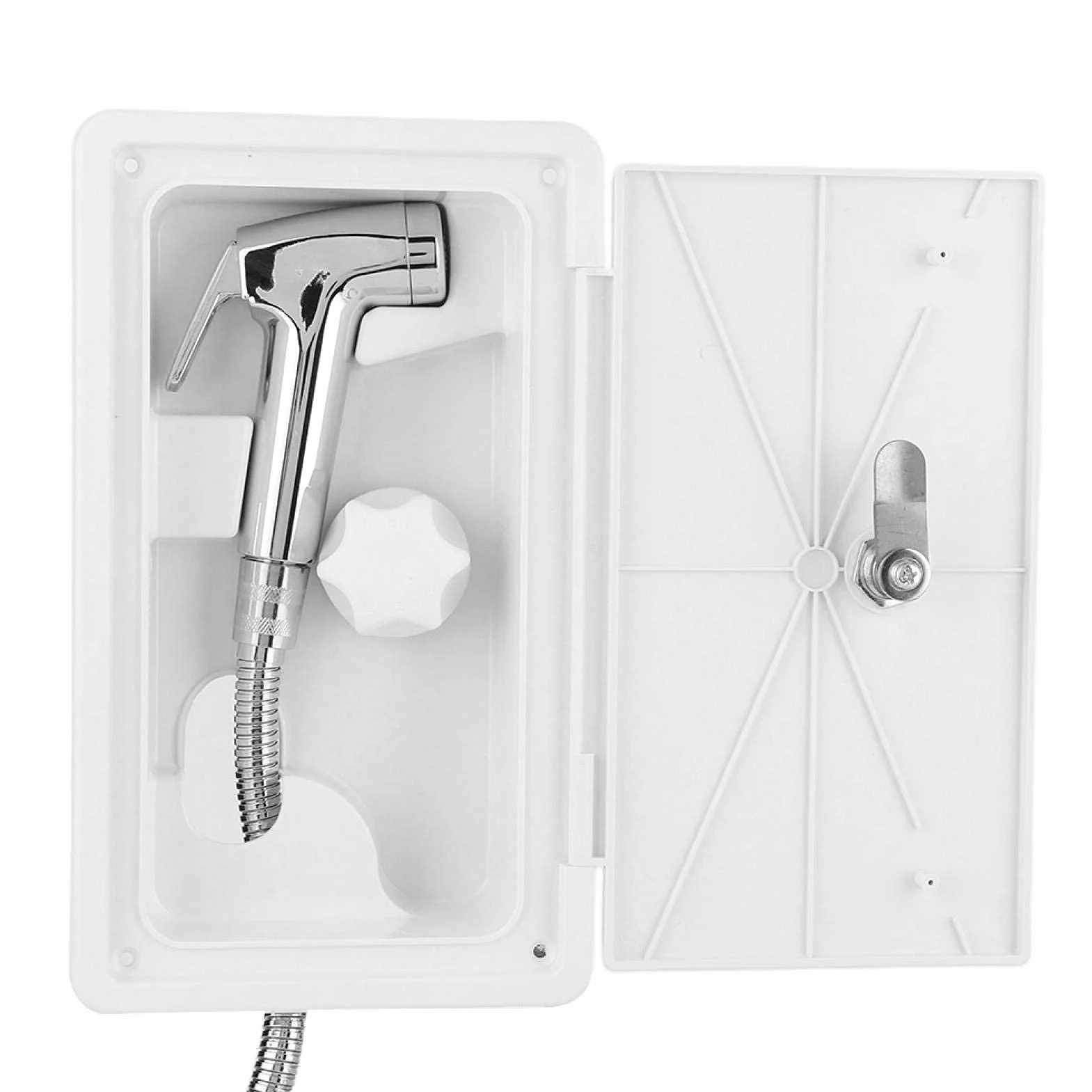 Ducha externa superior para caravana, caja de ducha exterior, interruptor de frío y calor con kit de 2 llaves para caravana, caravana, barco marino