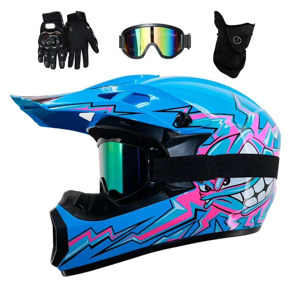 Integral Casco de Motocross, con Gafas Guantes Máscara, Juventud Niños Todoterreno Deporte ATV Scooter Moto Casco, Descenso MTB BMX Enduro Quad Dirt Bike Casco