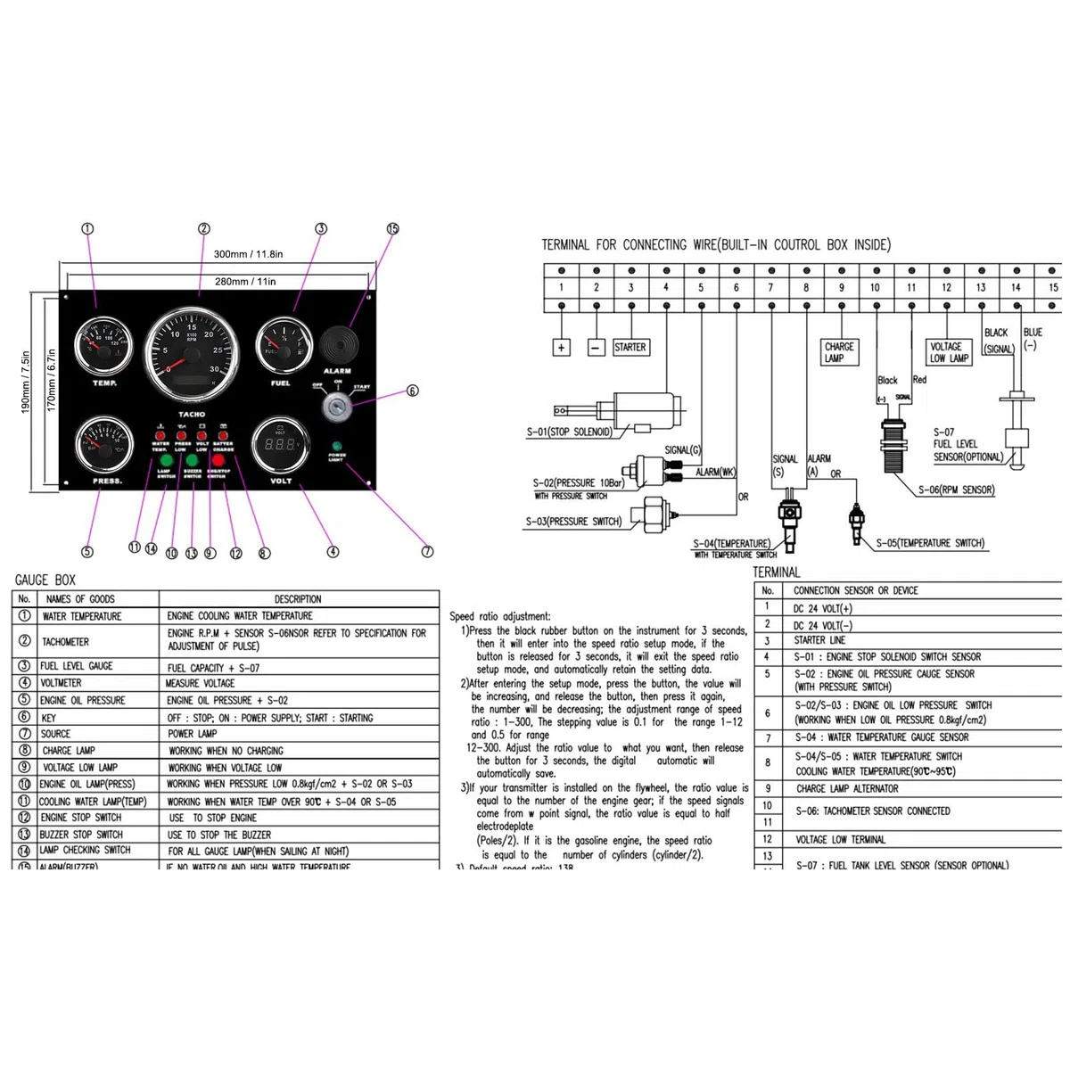 Panel de Instrumentos del Barco, Panel de Instrumentos del Tablero del Motor Valor de Voltaje Nivel de Aceite Volumen de Aceite Restante de Alta Precisión para el Generador(12V)