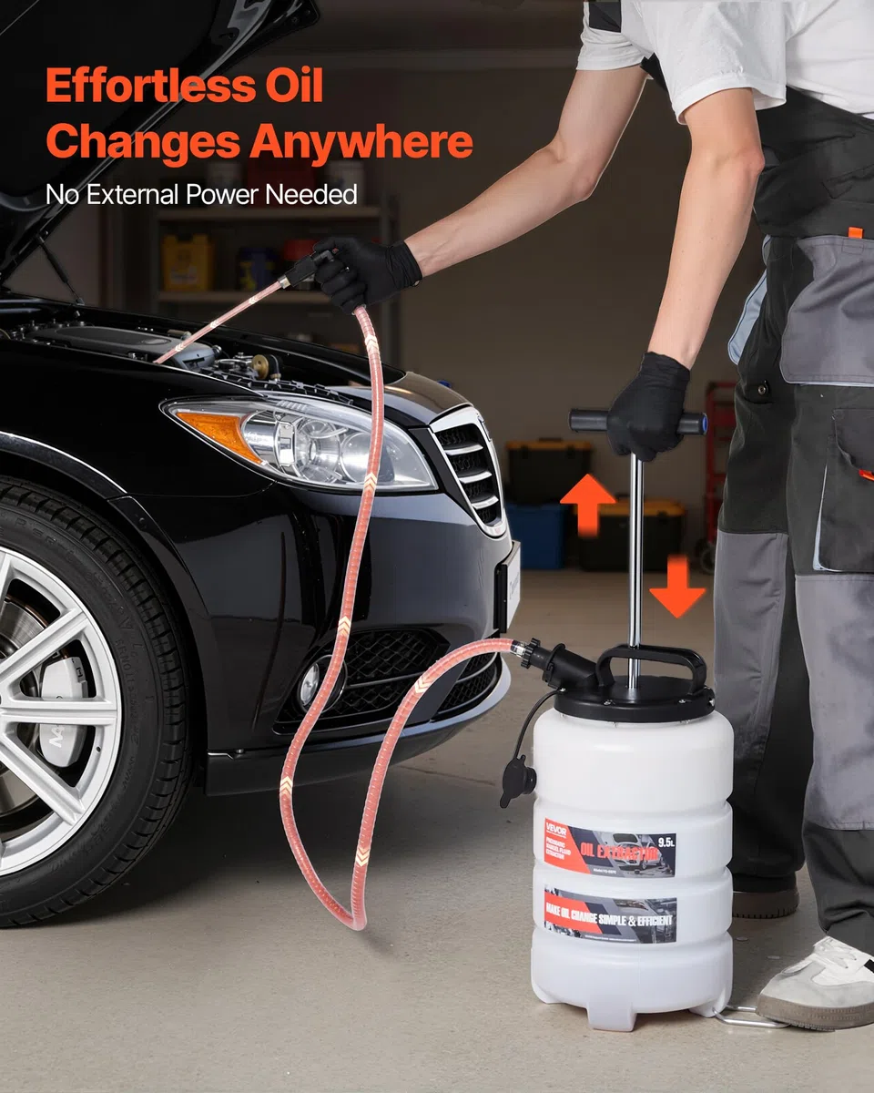 VEVOR Bomba de Líquido de Transmisión Manual Capacidad 9,5 L, Extractor de Aceite de Mano para Máquinas, con Manguera 150 cm Tubos de Extensión Adaptadores, Cambio de Aceite para Coches Barcos Motos