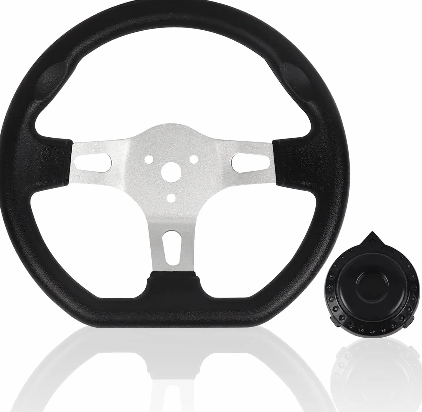 Volante de kart de 27 cm, 3 radios de liberación rápida, interior con agujeros para Go Kart, playa, kart, repuesto universal (27 cm, negro)
