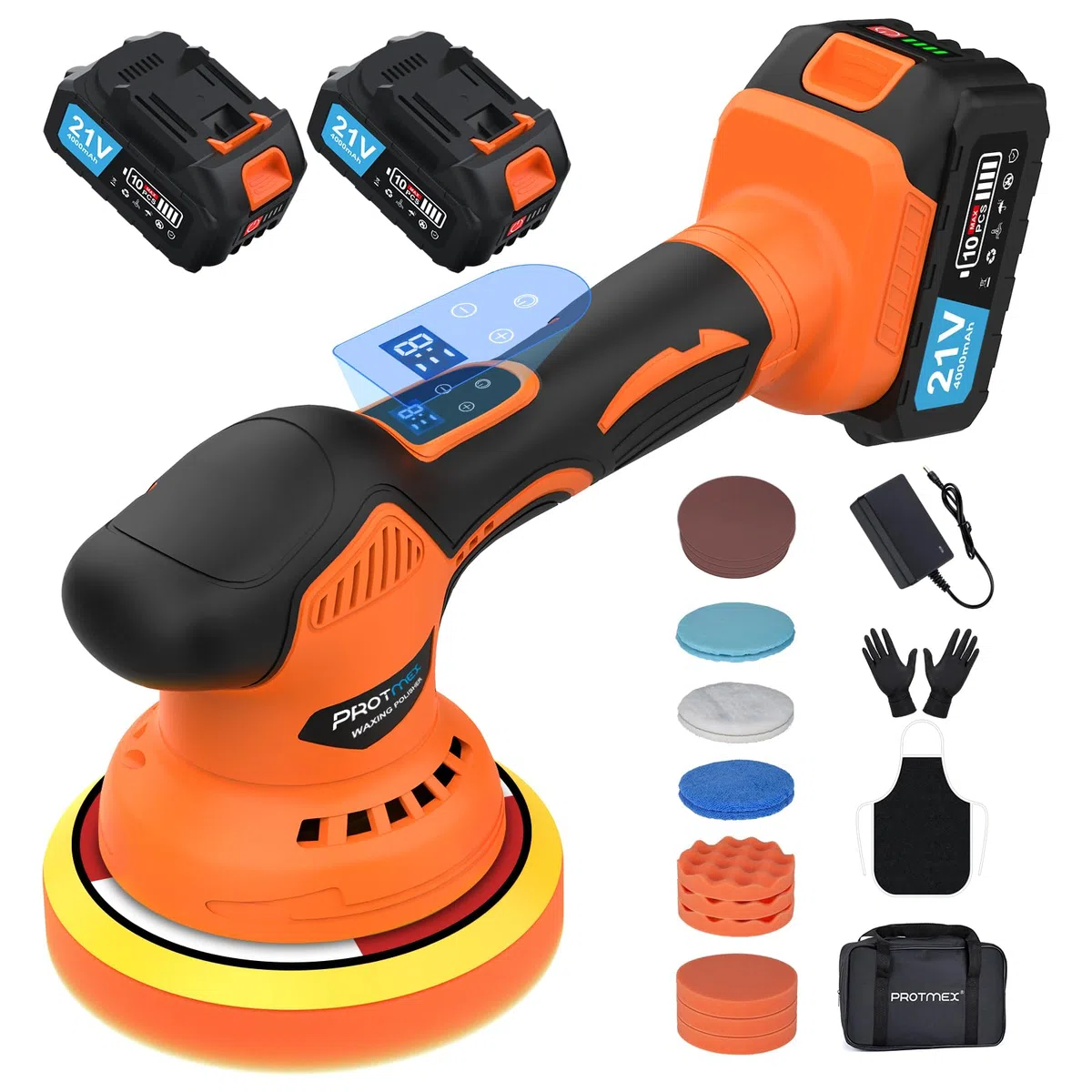 Pulidora de coche inalámbrica, kit de pulido de coche con baterías 21 V 4,0 Ah, pulidora orbital con 8 pulidores pantalla táctil variables de 6 pulgadas para detalles de coche/eliminación arañazos