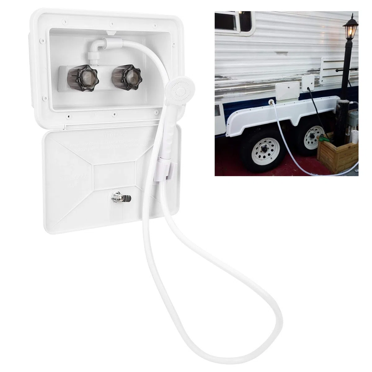 Tbest Kit de Caja de Ducha, Caja de Ducha Exterior, Kit de Lavado al Aire Libre con Cerradura, Accesorio para Barco, Autocaravana, Grifo Exterior, Herramienta de Ducha para vehículos recreativos