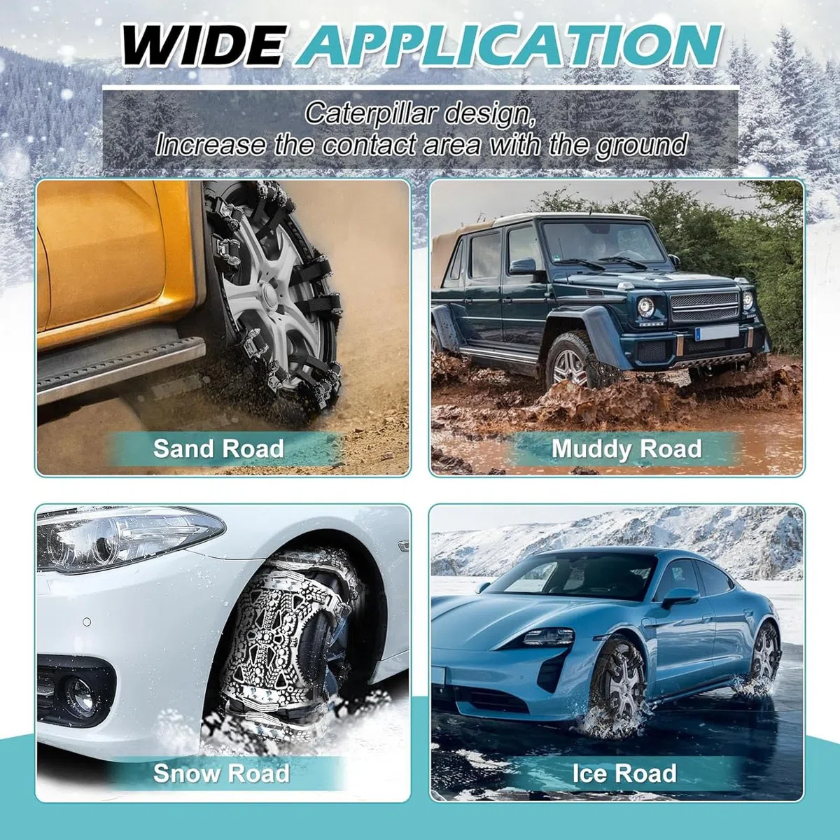 Cadenas Coche Nieve, 6 Piezas Cadenas Nieve Coche Universales Adecuadas para Neumáticos de 165-285mm de Ancho, Ajustables Antideslizante Cadenas Nieve Aptas para Coches,SUV y ATV