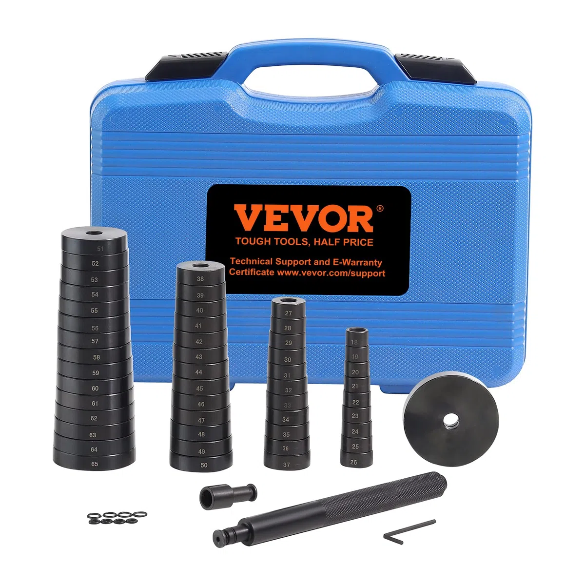 VEVOR Extractor de Cojinetes de Rueda 52 Piezas Kit de Montaje y Desmontaje Silentbloc y Cojinetes 49 Discos de Acero 18-65 mm con Caja Juego de Accesorios para Cojinete Prensa Sello Taller Garaje