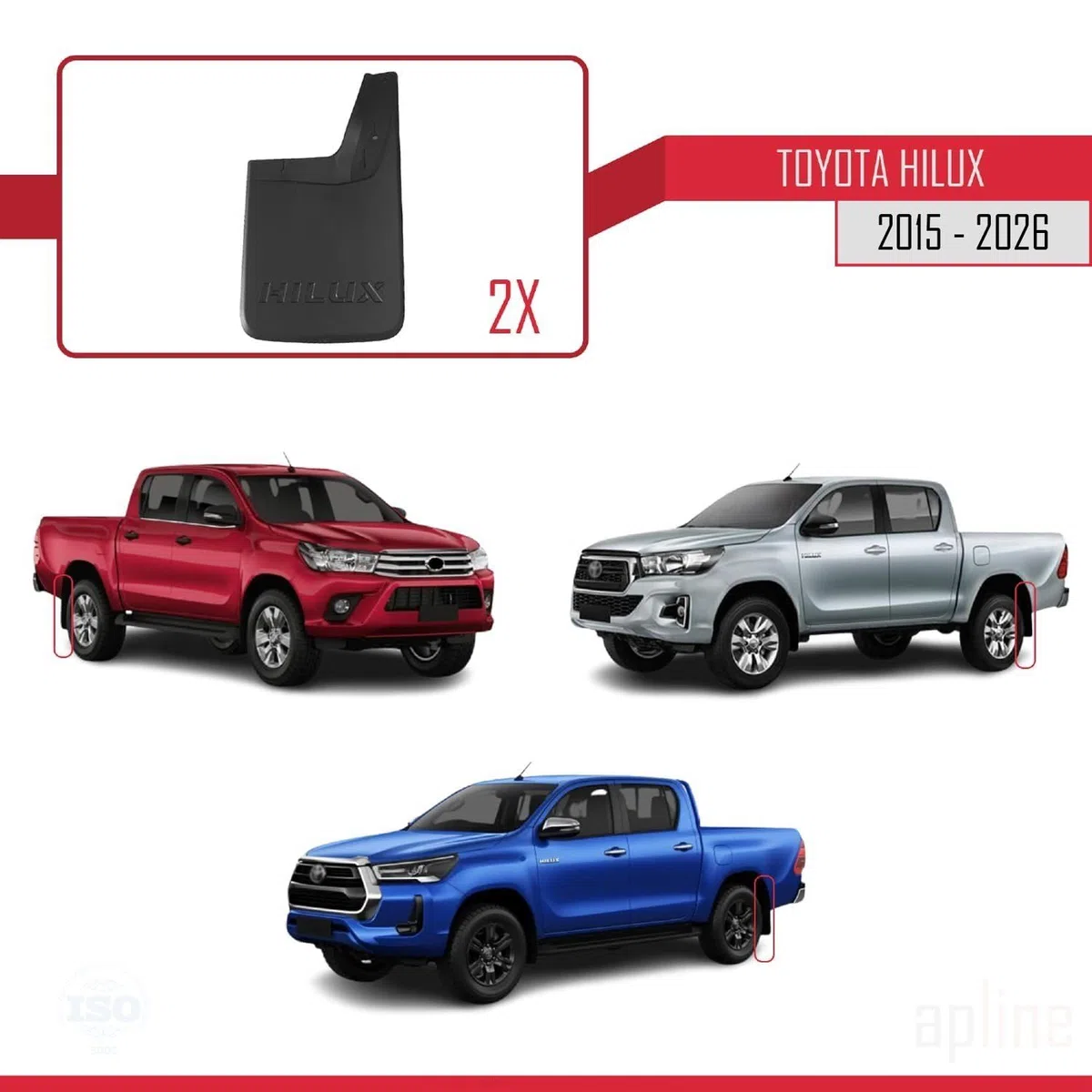 Compatible con Toyota Hilux 8 (AN130) 2015-2024 Guardabarros Vehículo Juego Delantero Trasero 4 Piezas Negro