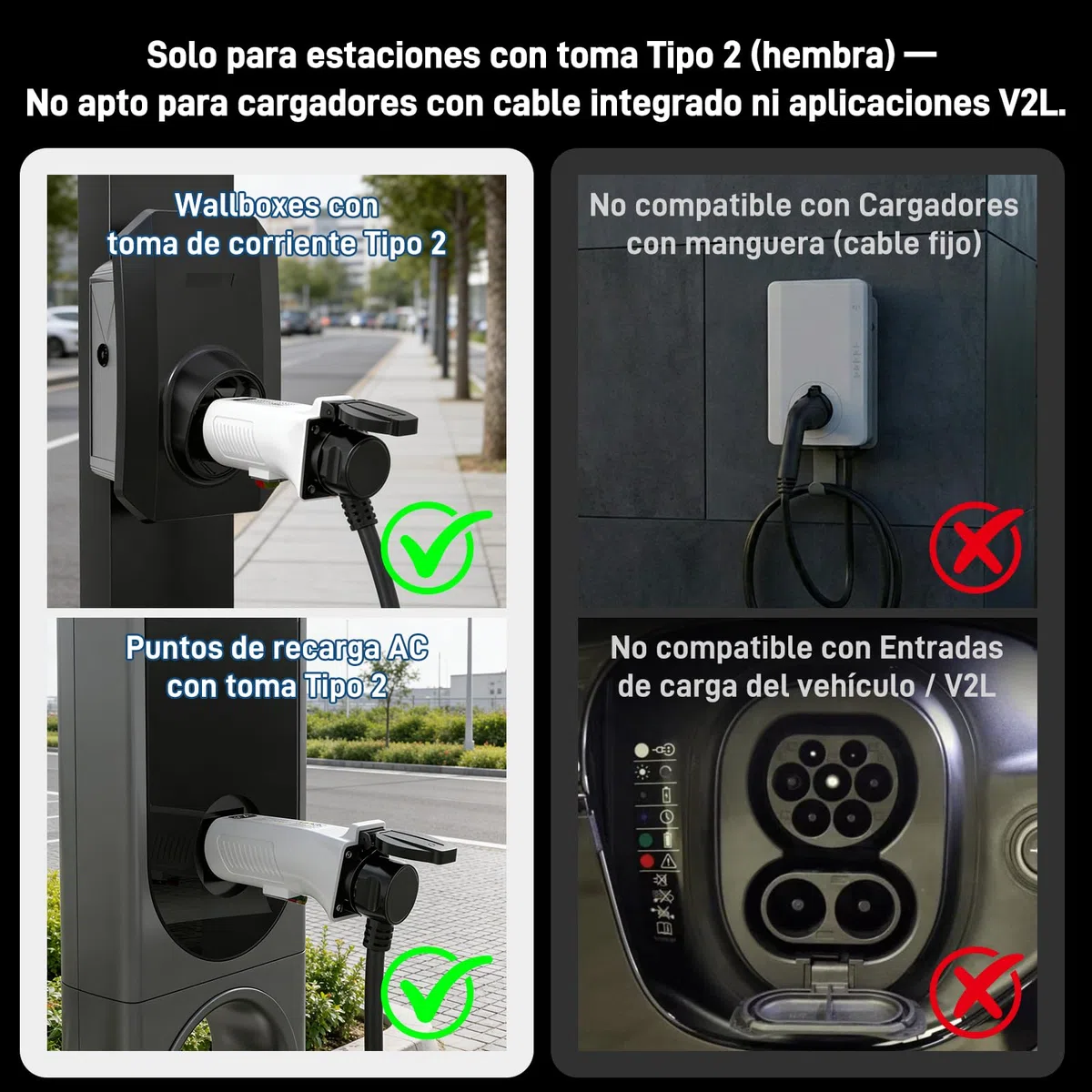 Adaptador Tipo 2 a Schuko para Estaciones de Carga & Wallbox (230V, 16A, 3.68kW, IP44) | Enchufe Tipo 2 a Toma Schuko para E-Bike, Patinete, Moto, Silla Eléctrica y Micro-EV (No para V2L)