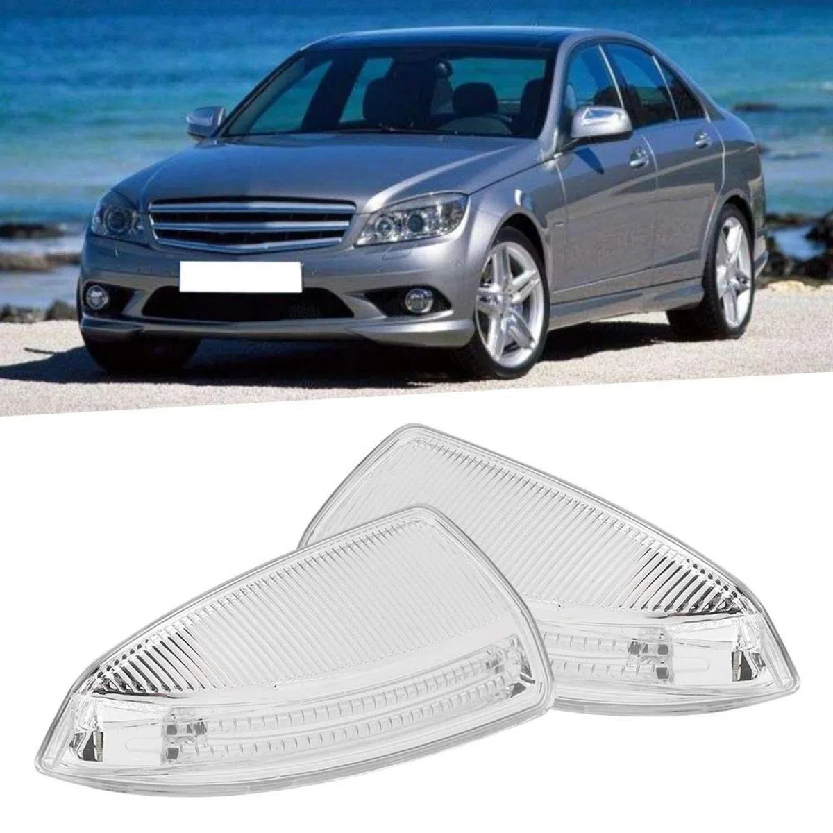 Qiilu Par de Indicador Espejo Retrovisor Luz de del Espejo de la Puerta Retrovisor de Señal de LED de Espejo de Puerta Retrovisor ​​Apto para C-Class W204 08-10 X2z658