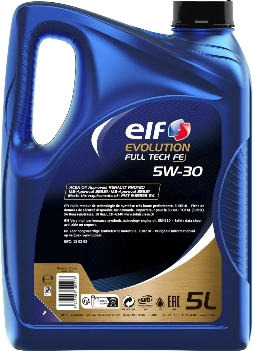 ELF Aceite de motor 5W-30 Evolution ACEA C4 Full-Tech FE 5L Compatible con NISSAN Qashqai II J11, J11, RENAULT MEGANE III Grandtour KZ0/1 Clio IV Grandtour KH Clio IV Hatchback BH, MERCEDES-BENZ