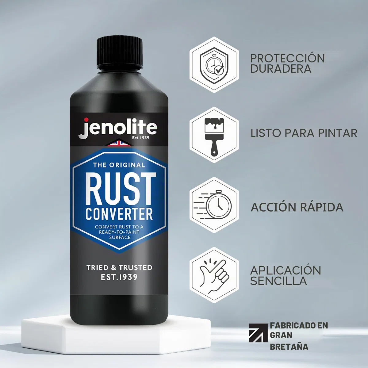 JENOLITE Convertidor de Óxido | 1 Litro | TRATAMIENTO DE ÓXIDO | Convertidor de óxido Ideal para Autos y Metal | Oxidado, Convertidor e Imprimación | Fórmula a base de agua transformidor de oxido