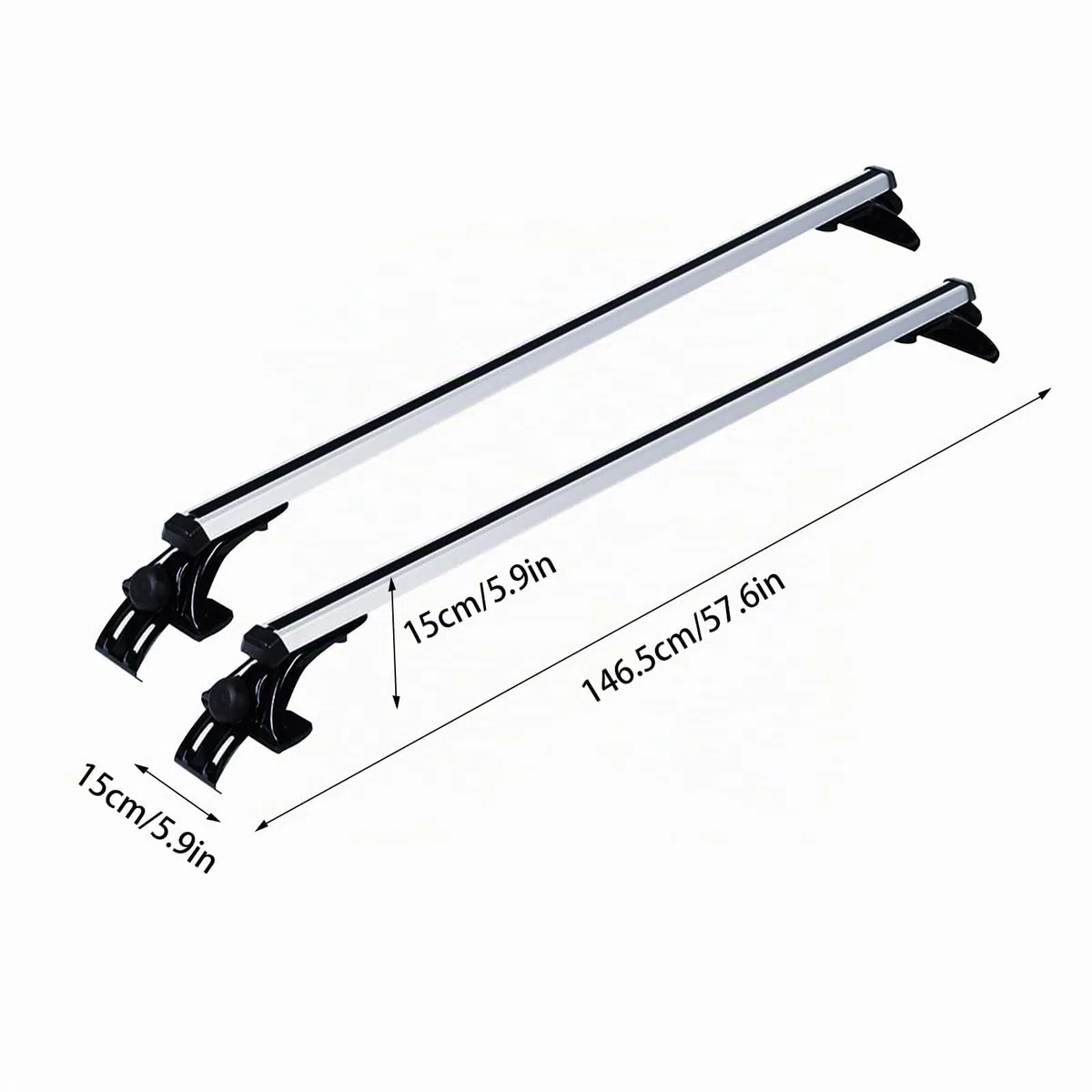Barras de techo universales para coche, de aluminio, para todos los vehículos con ancho de techo de 122 – 130 cm, hasta 75 kg, longitud de barra 146,5 cm