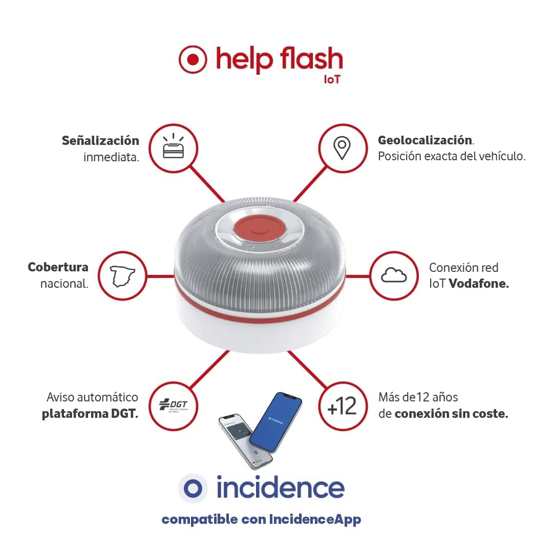 help flash IoT Luz de Emergencia V16 con Geolocalización Pack 2 uds, Exigible a Partir de 2026, Baliza Conectada con DGT 3.0, Señal V-16, para Coches, Aviso Ubicación, con Plan de Datos Incluido