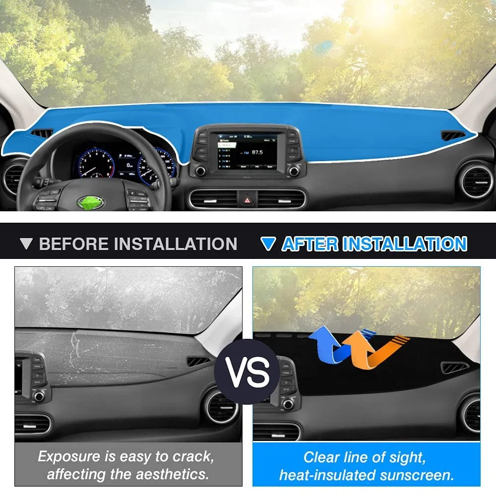 Autorder Ajuste Personalizado para Cubierta de salpicadero Hyundai Kona 2018-2021 2022 2023, Accesorios para salpicadero, Antideslizante, Protector Solar sin Reflejos (sin Hud)