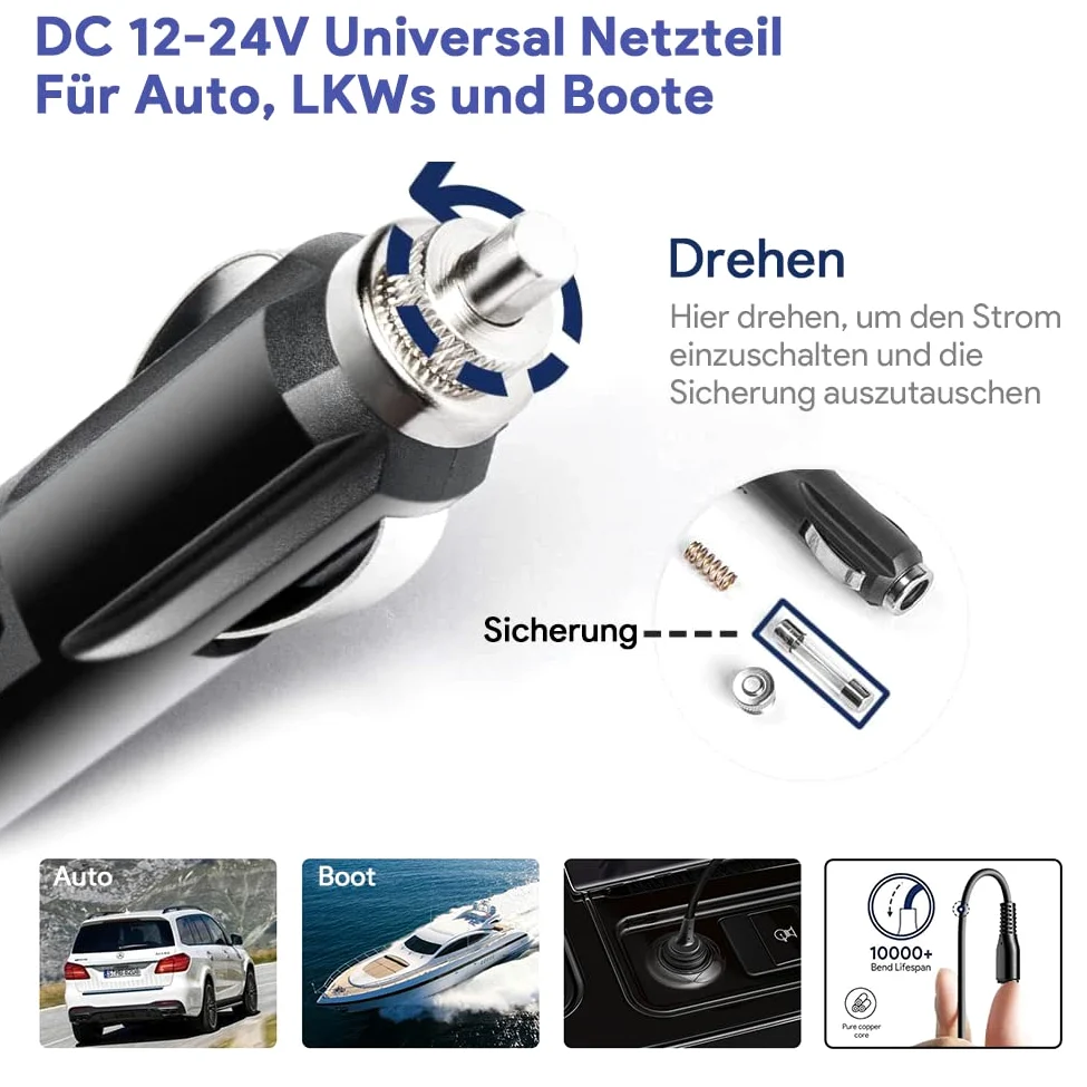 KFD DC 12V-24V Cargador de Coche Adaptador Mechero para Resmed Airsense 10, AirStart 10 y AirCurve 10 CPAP Machine, Lumis VPAP BiLevel 24V 3.75A 90W ResMed S10 370001 37344 Encendedor de Cigarrillos