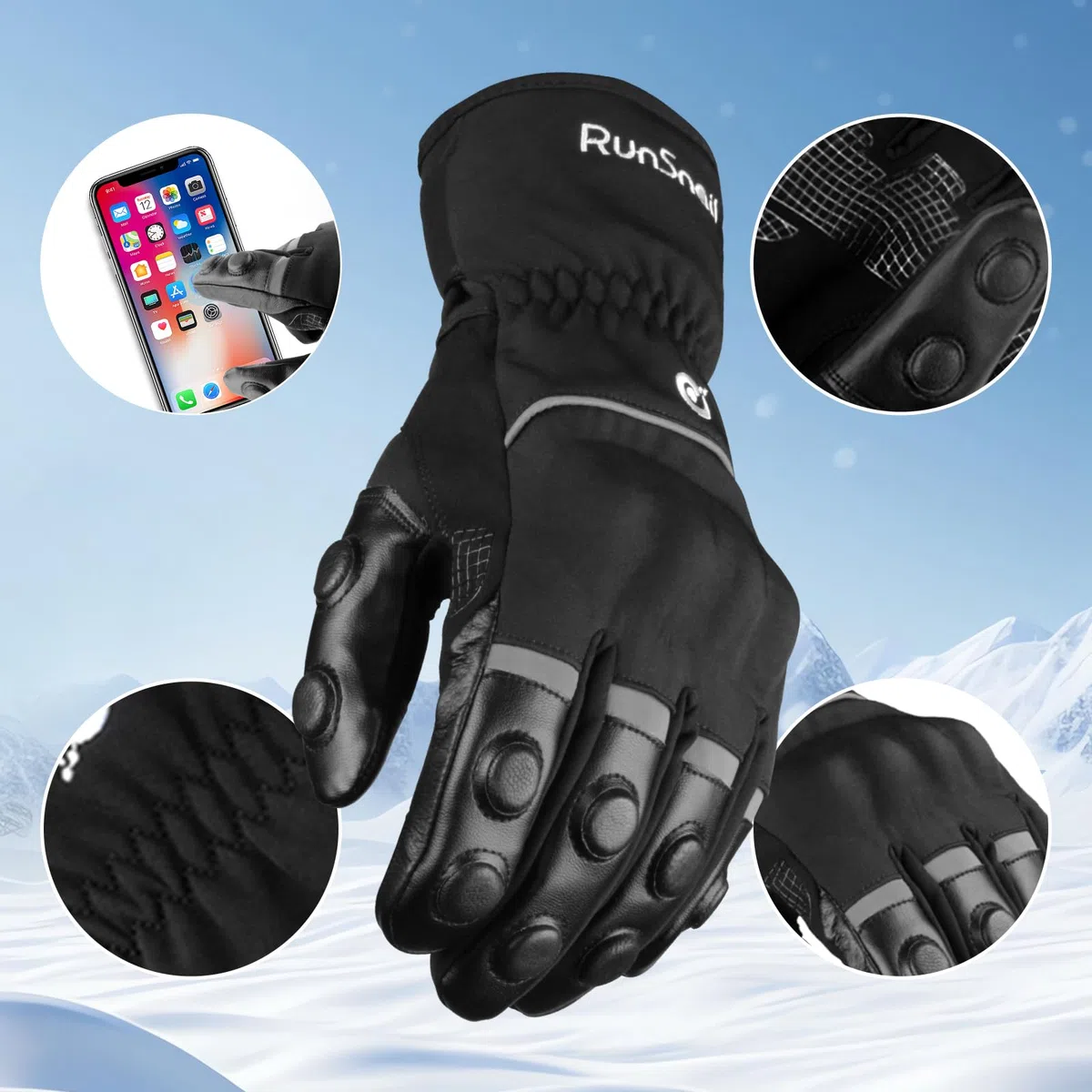2KP CE Guantes de Moto Invierno para Hombre y Mujer, Guantes Moto Impermeables Prueba Viento Cálidos Guantes Motociclista con Puño Largo y Protección Dura en Los Nudillos Guantes Pantalla Táctil