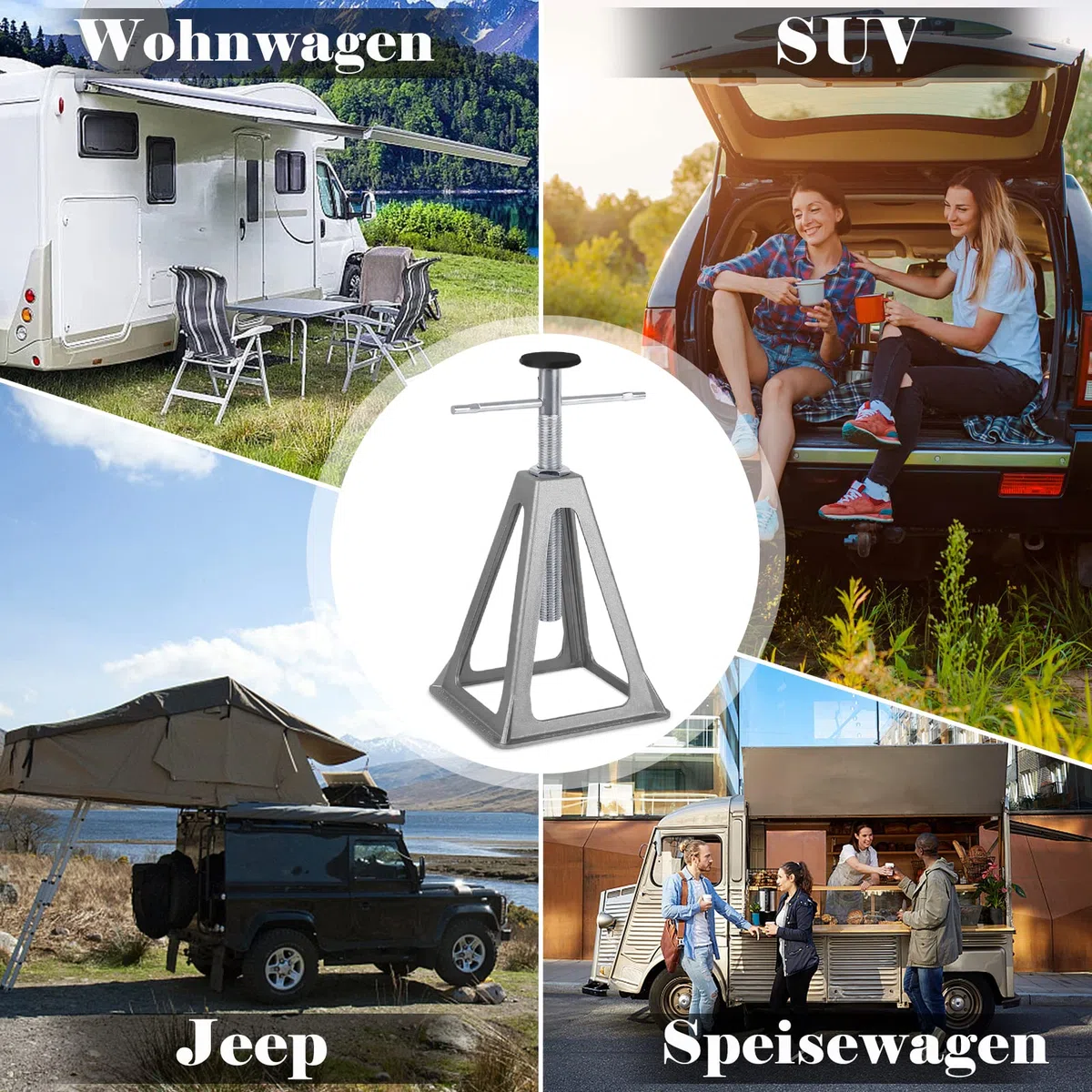 Aufun tréteaux, tréteaux pour caravanes et remorques, Accessoires pour caravanes, Accessoires pour Camping-Cars, jusqu'à 1000 Kg de Charge, réglable en hauteu (Lot de 4)