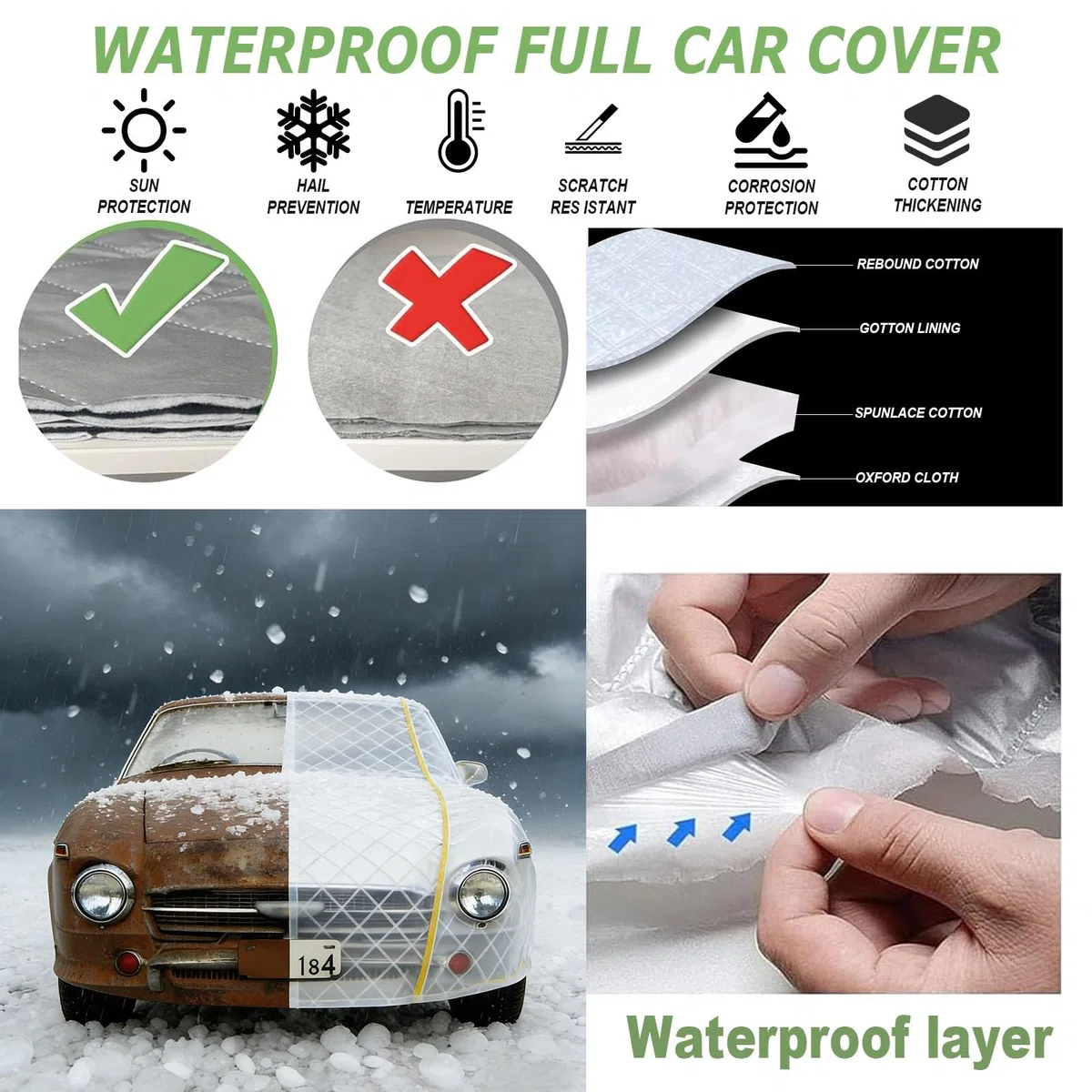 Funda Coche Antigranizo para Toyota C-HR 2026 Funda Coche Exterior Algodón Grueso Interiores Y Exteriores Uso General Cobertura Integral Protección Resistente Polvo Radiación