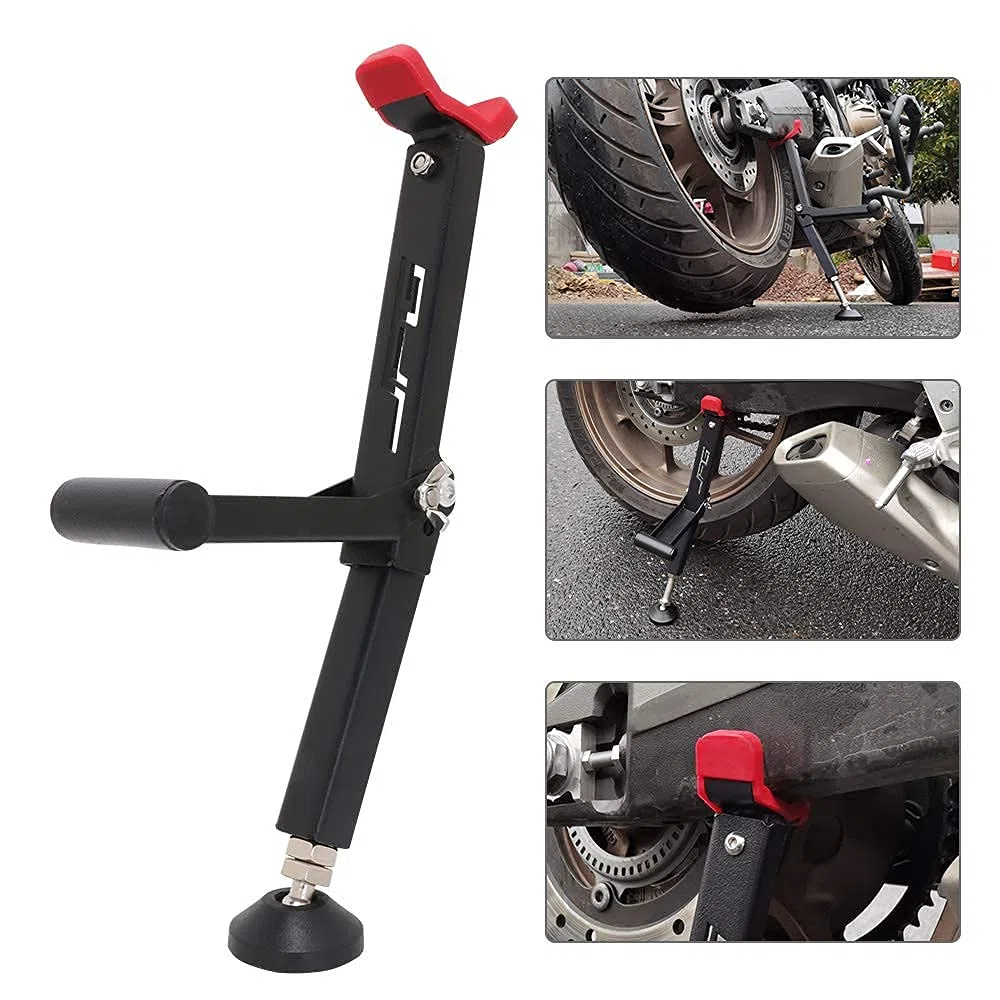Soporte para motocicleta, soporte para gato de elevación y soporte para ruedas delanteras y traseras con mango plegable para la mayoría de las ruedas de motocicleta Street Bike On/Off Road Rojo