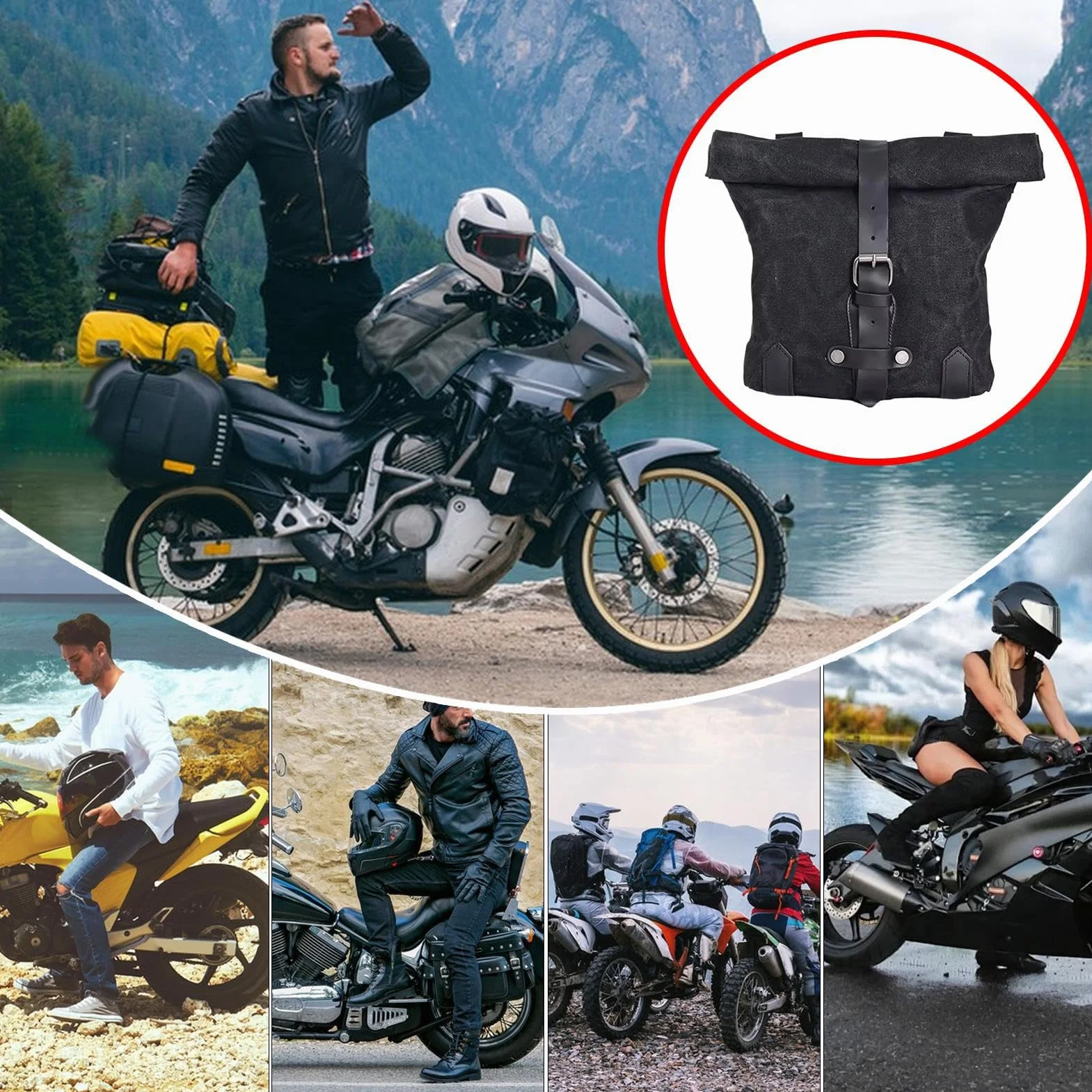 Maletín lateral de motocicleta, alforjas de sillín de motocicletas, de herramientas de moto impermeable vintage de hule - alforjas para equipos de mantenimiento, necesidades diarias