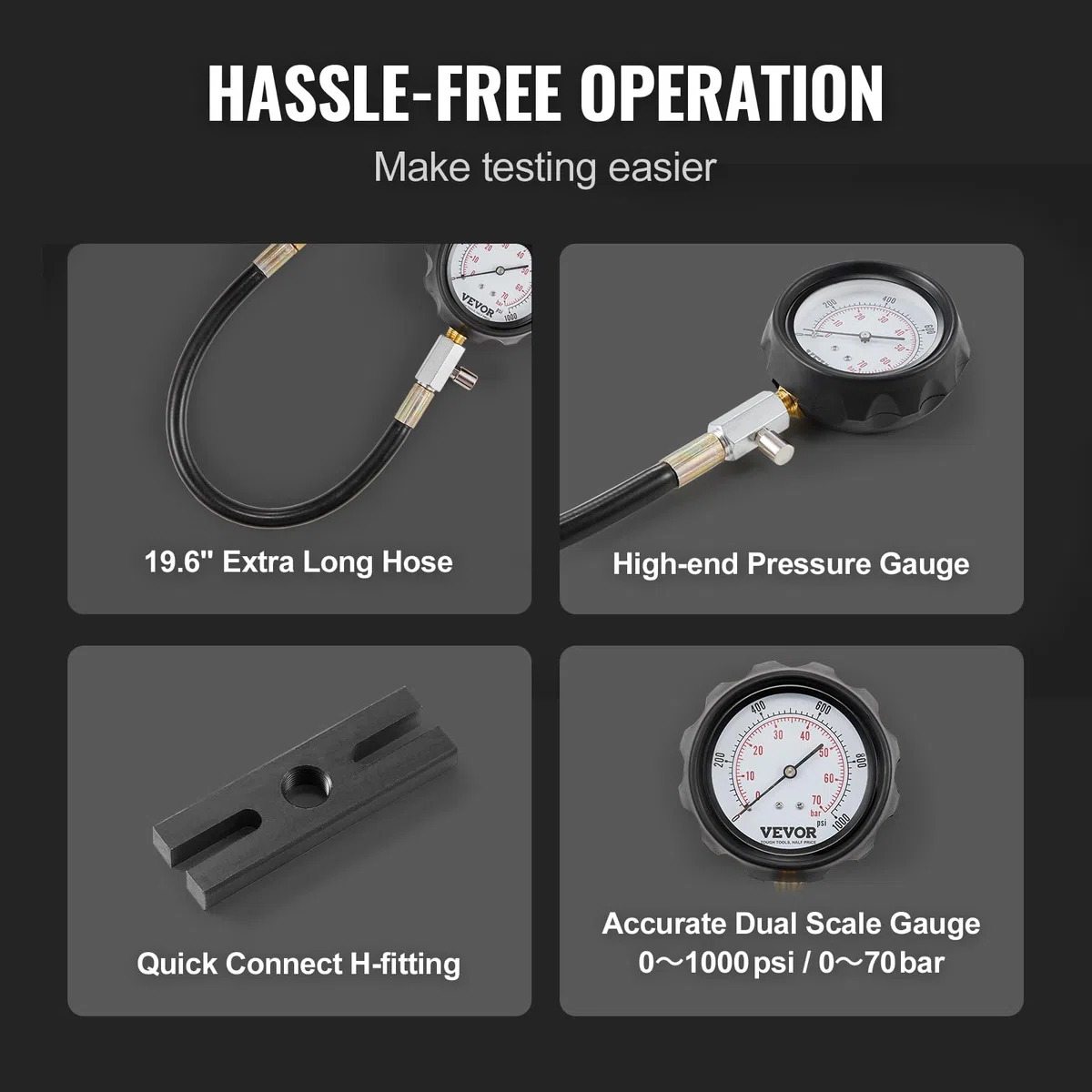 VEVOR Comprobador de Compresión 18 Kits de Adaptadores Compresiómetro para Motor Diésel Medidor de Compresión 0-70 bar/0-1000 PSI Herramienta de Diagnóstico de Cilindro de Motor Taller de Motocicleta