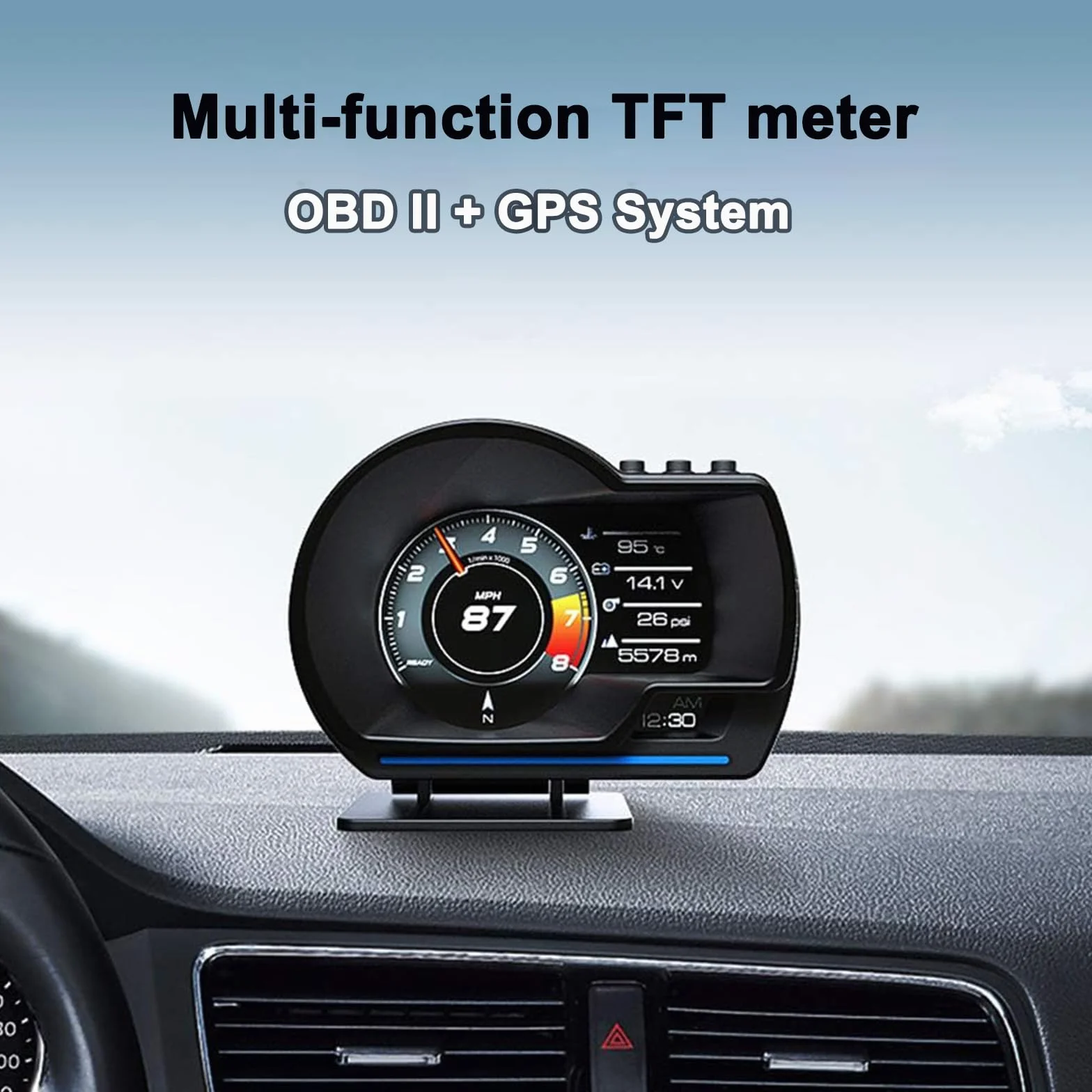 KAOLALI Head Up Display OBD2 GPS Coche Smart Velocímetro, Universal Car HUD KMH/MPH Velocímetro Turbo RPM Alarma de Voltaje 9 Pantallas de Visualización para Todos Coche