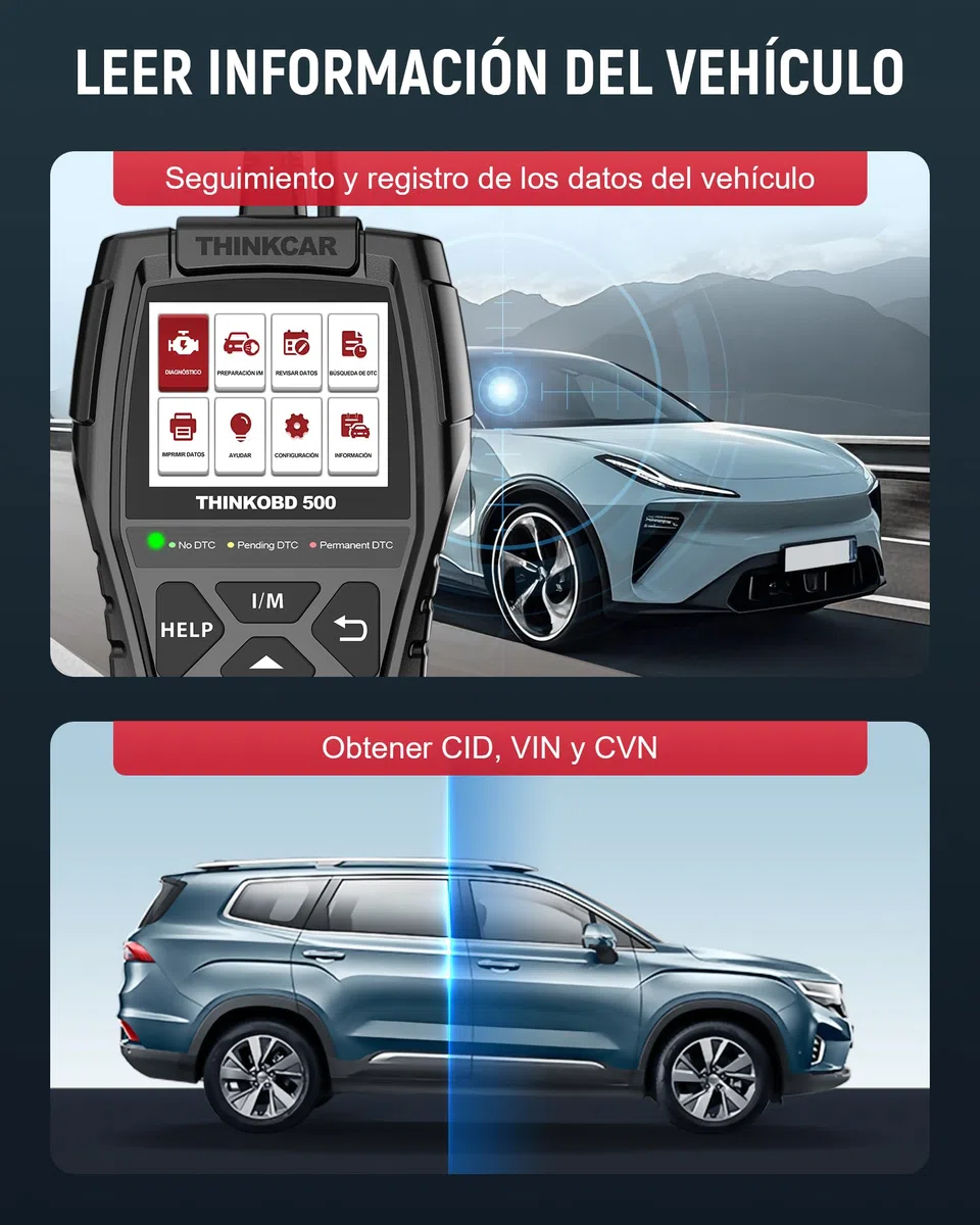 OBD2 Diagnosis, ThinkOBD 500 Diagnosis Coche Multimarca con Sistema del Motor, Diagnosis Coche Multimarca para Protocolos OBDII/EOBD, Verificación de Smog/Prueba EVAP/Apague MIL...