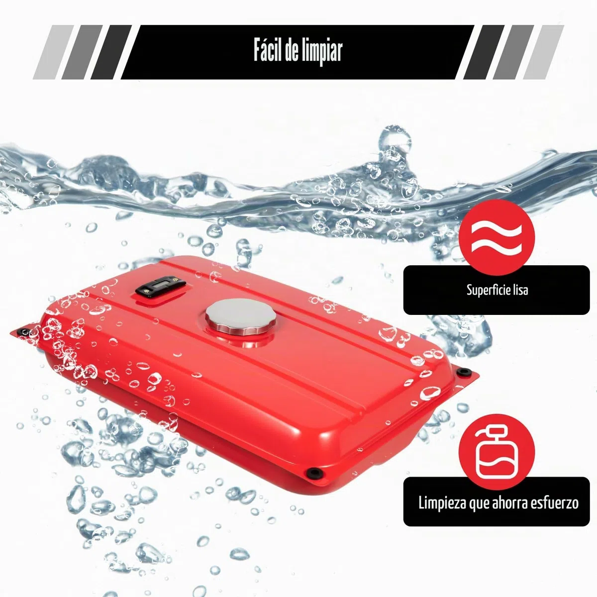Depósito de combustible para generador [15L de hierro] Tanque de gasolina universal para generadores de electricidad, incl. filtro y llave de gasolina, 54,9x36 cm (Rojo) para construcción