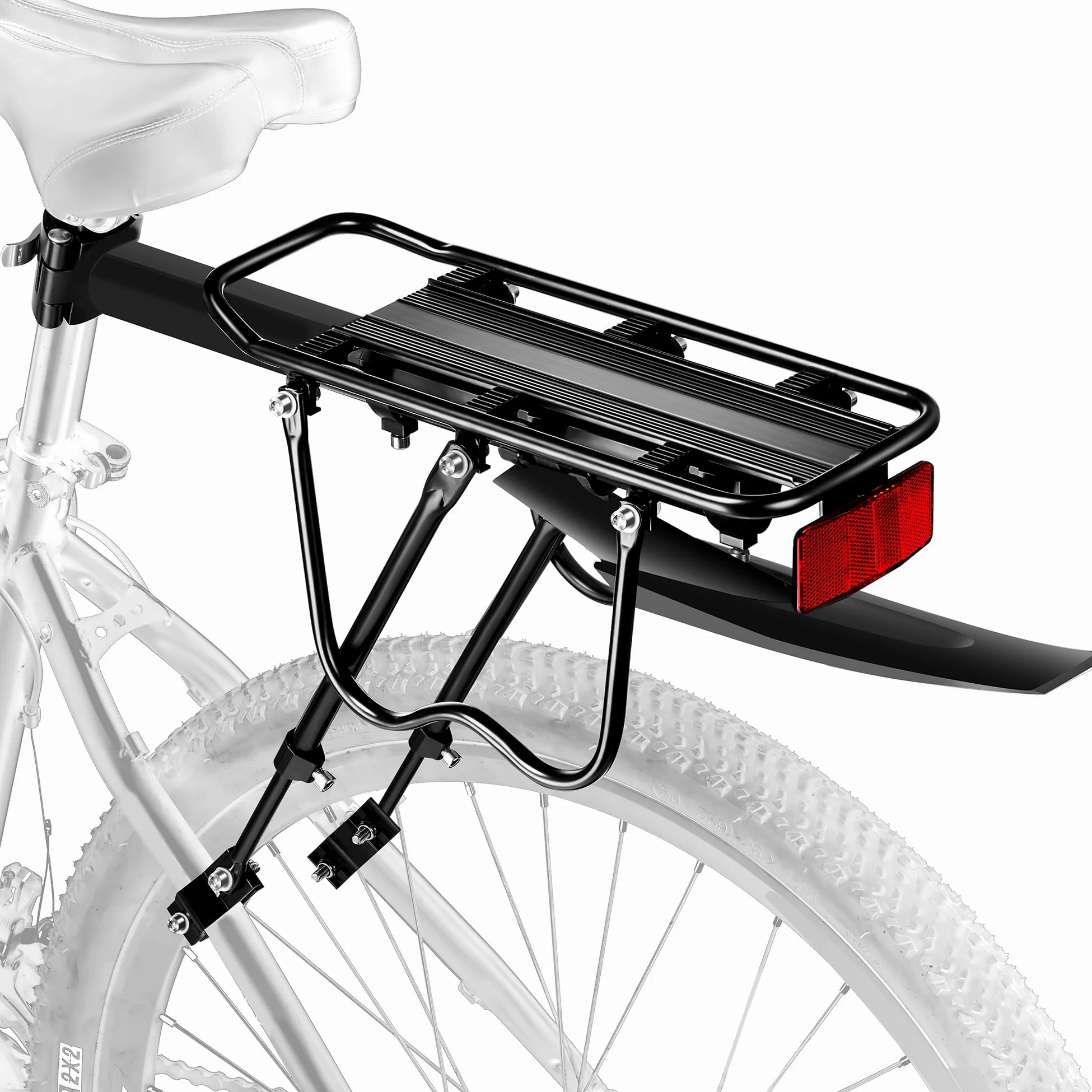 Portabultos Bicicleta [24-29 Pulgadas] - Portaequipajes Trasero con Capacidad de 50KG, con Guardabarros y Reflector Grande, liberación rápida para Bicicleta de montaña y de Carretera