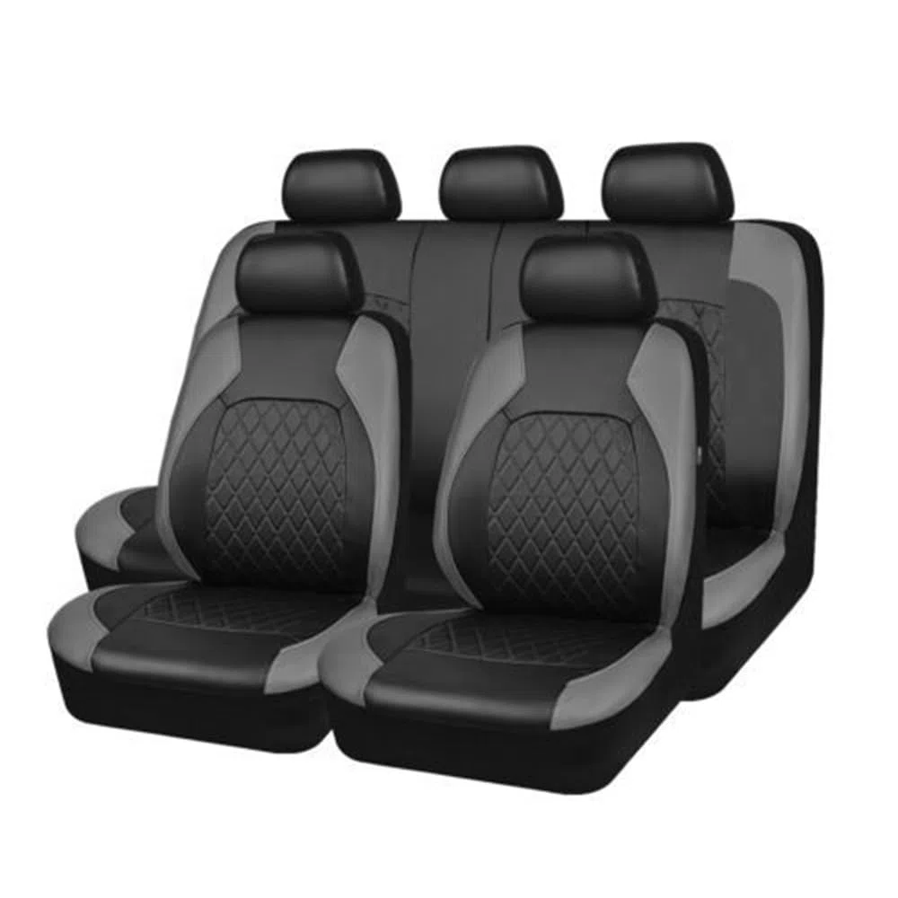 Shkalacar Funda de Asiento de Coche 9 Pcs, Protector de Asiento Universal de Cuero PU, Fundas Asientos Coche Universales para Coche, Vehículo Todoterreno (Gris)