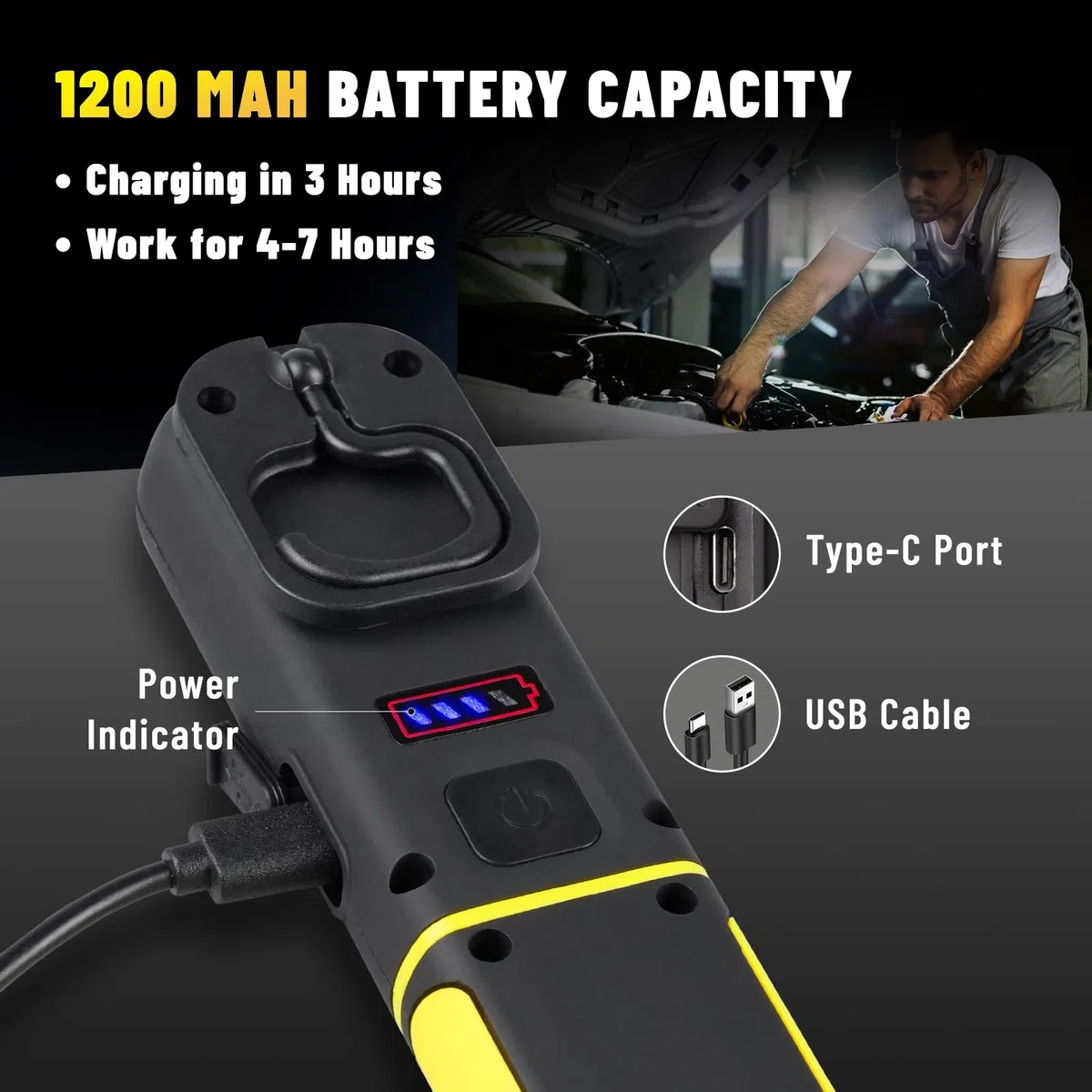 Linterna LED Recargable, 3 Modos Linterna de Trabajo con Base Magnética y Gancho, Giratoria de 360 Lámpara de Taller para Garaje, Camping, Emergencia (2 Piezas)